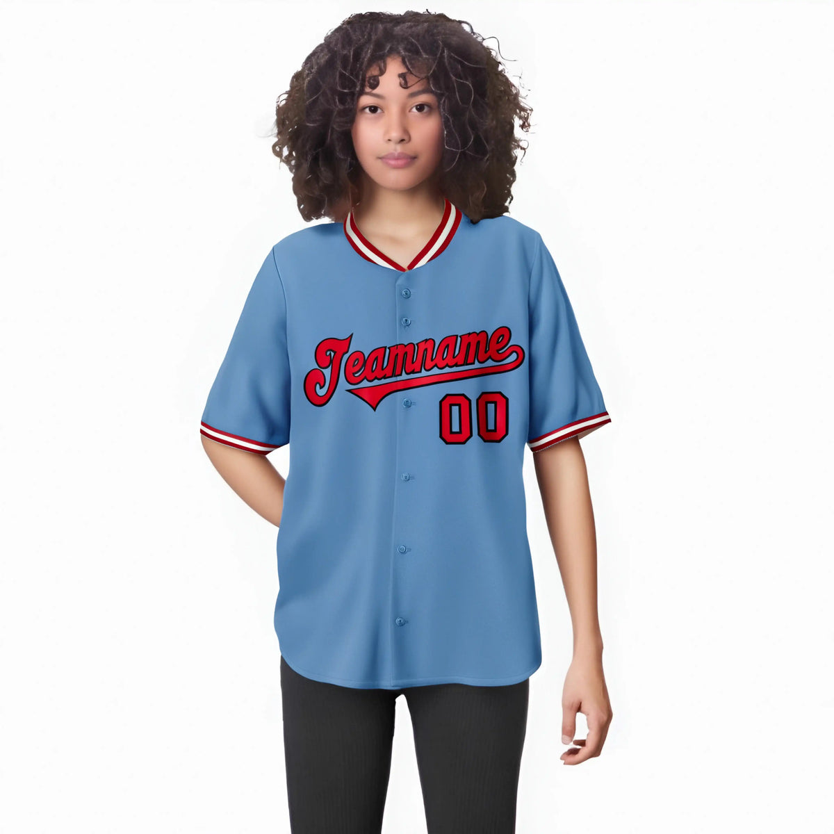 Custom Light Blue-Red -White Authentic Baseball Jersey