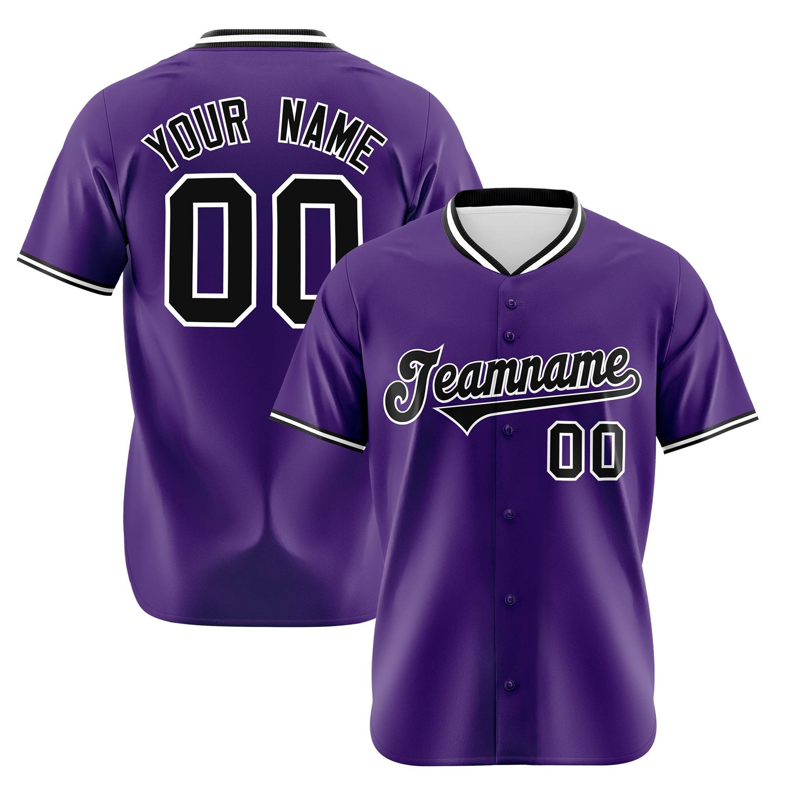 Custom Purple Black White Authentic Baseball Jersey