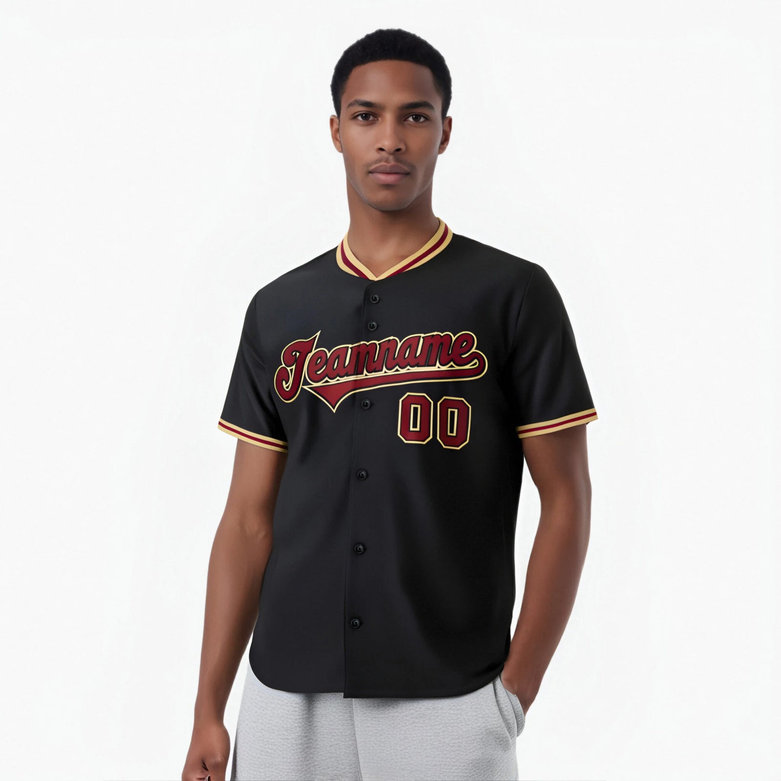 Custom Black Khaki Crimson Authentic Baseball Jersey