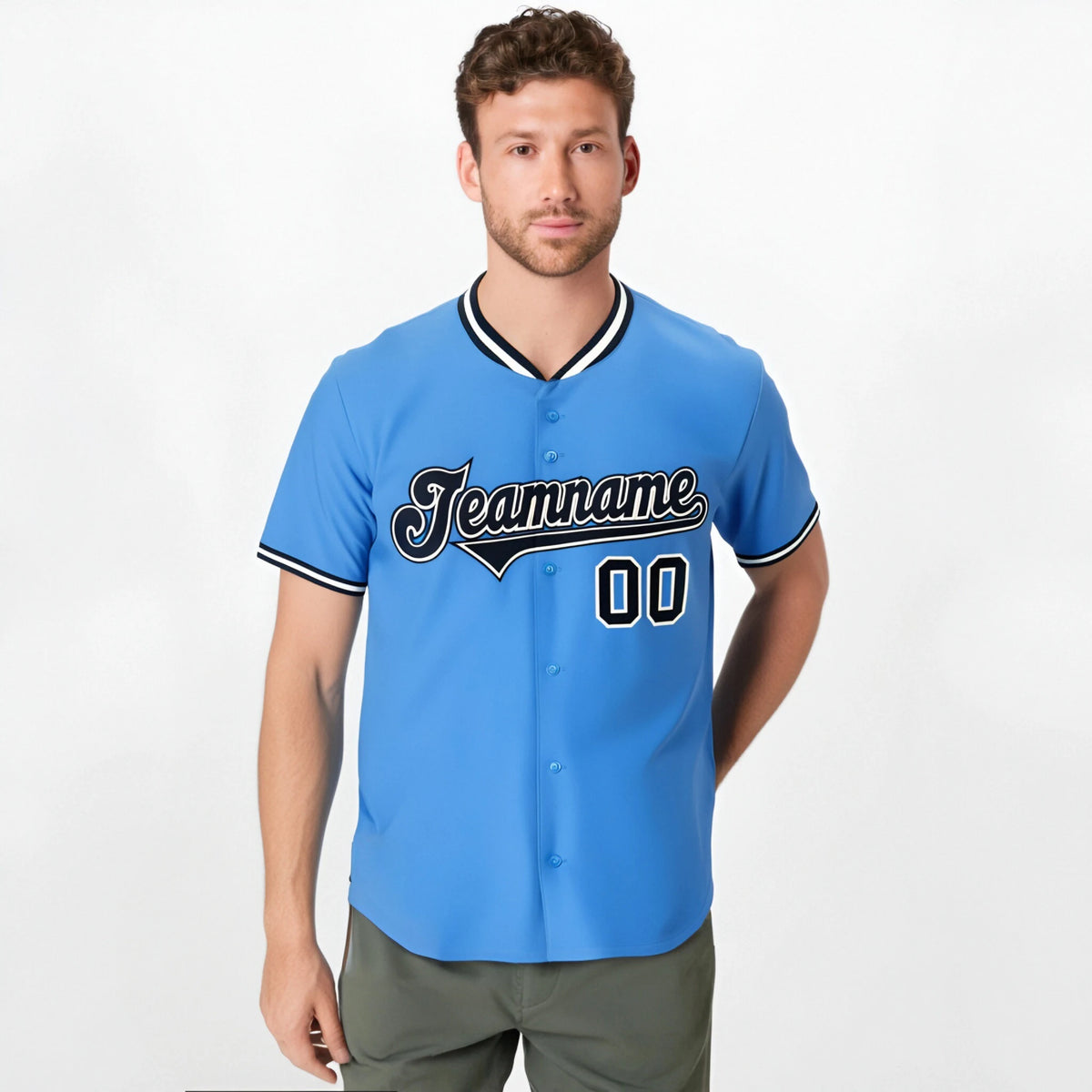 Custom Powder Blue Navy White Authentic Baseball Jersey