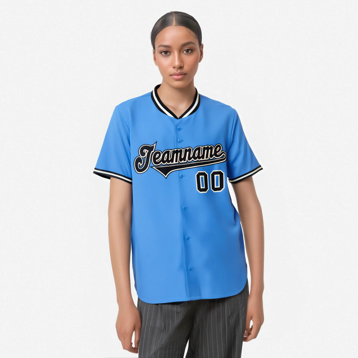 Custom Powder Blue Navy White Authentic Baseball Jersey