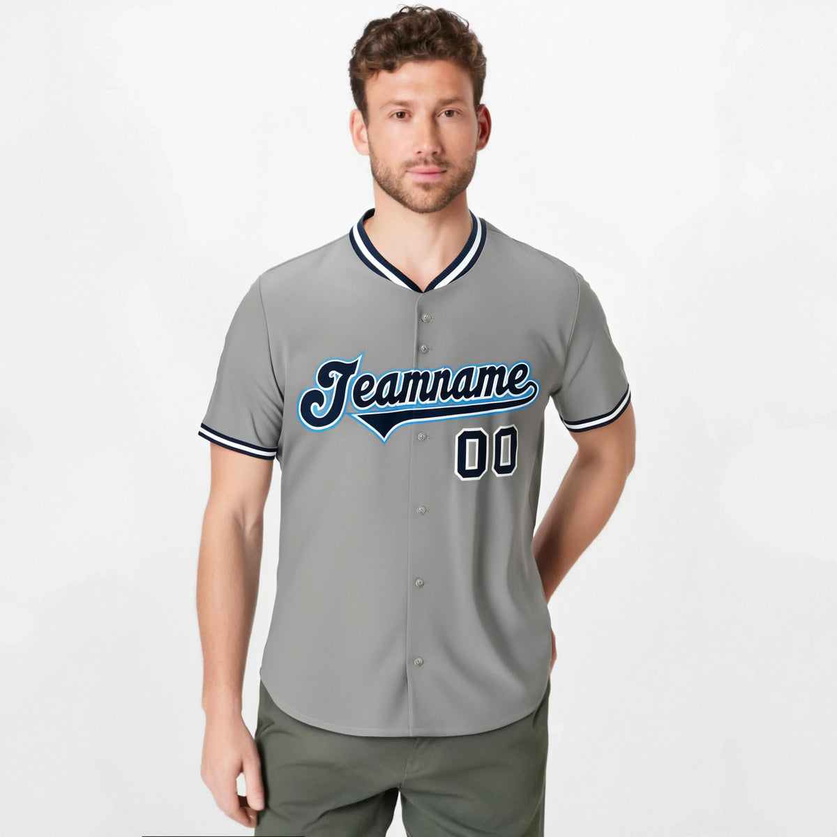 Custom Gray Navy White Authentic Baseball Jersey
