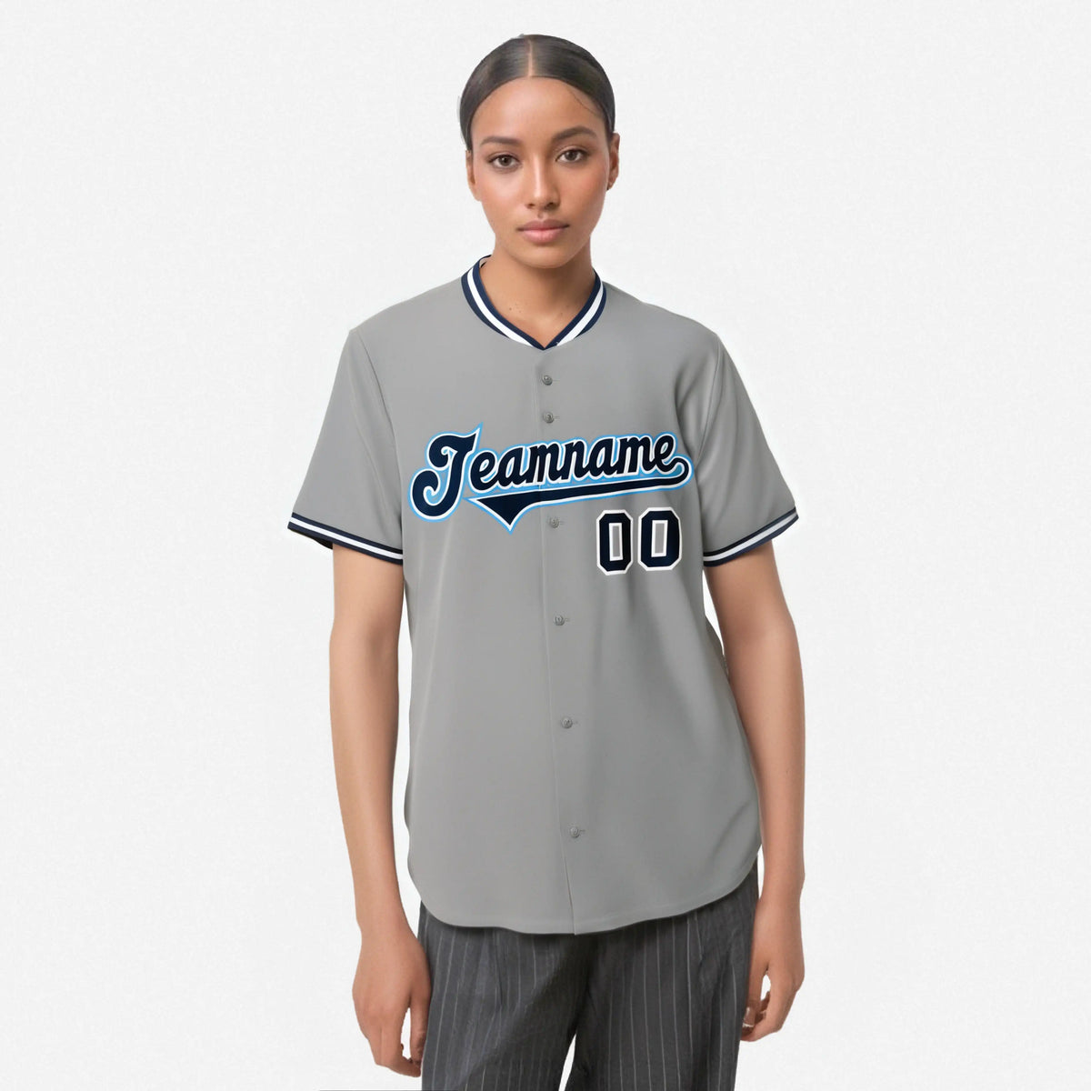 Custom Gray Navy White Authentic Baseball Jersey