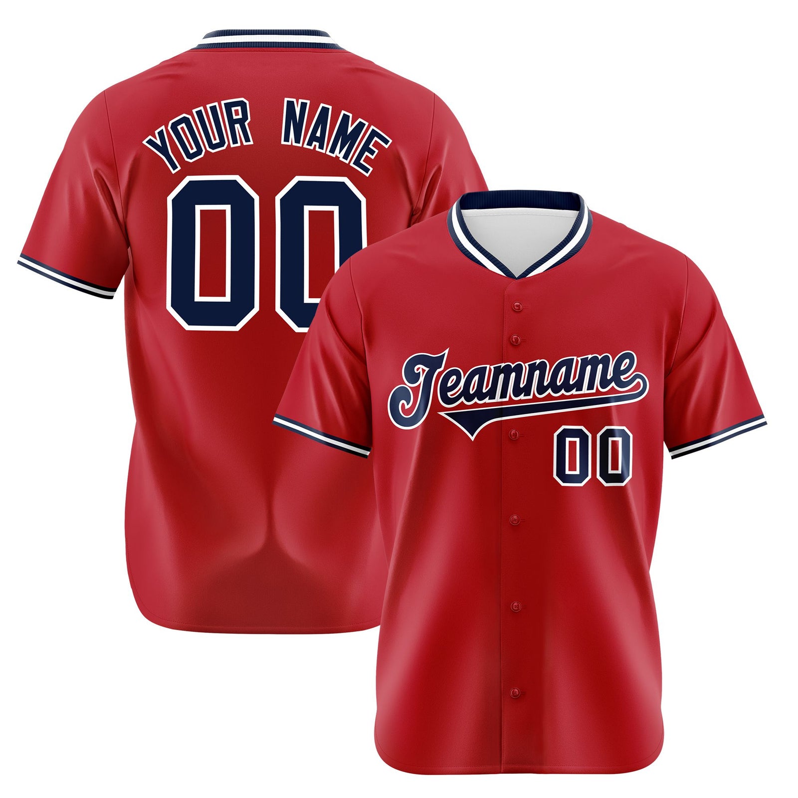 Custom Red Navy White Authentic Baseball Jersey