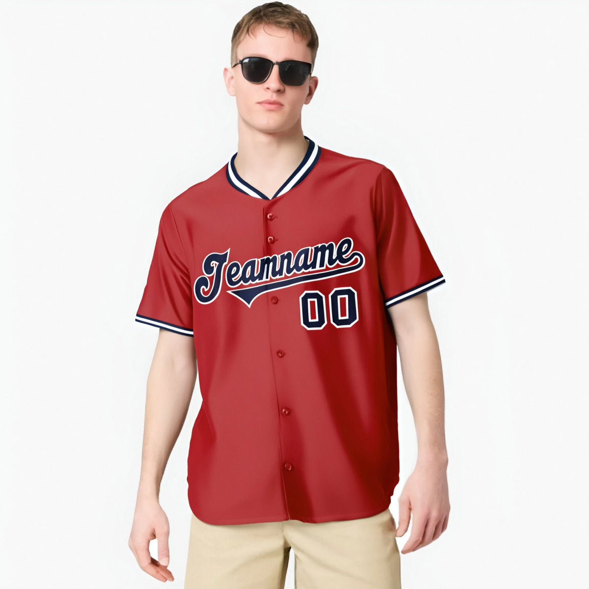 Custom Red Navy White Authentic Baseball Jersey