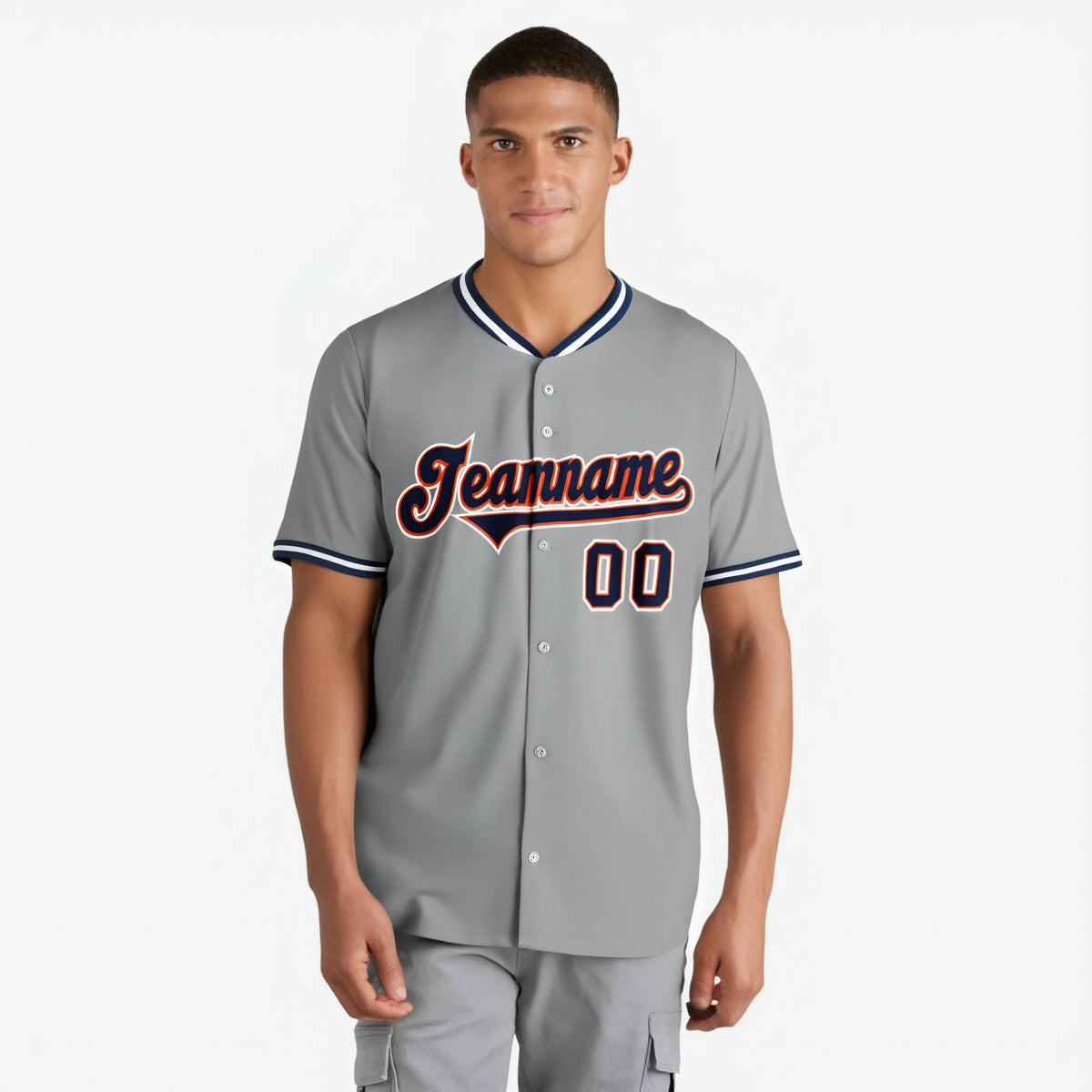 Custom Gray Orange Navy Authentic Baseball Jersey
