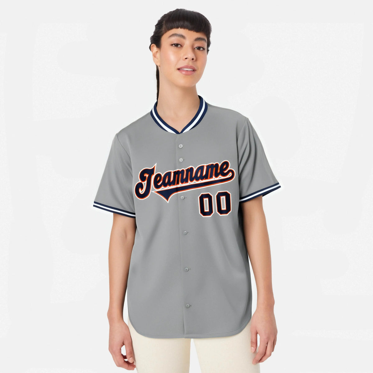 Custom Gray Orange Navy Authentic Baseball Jersey