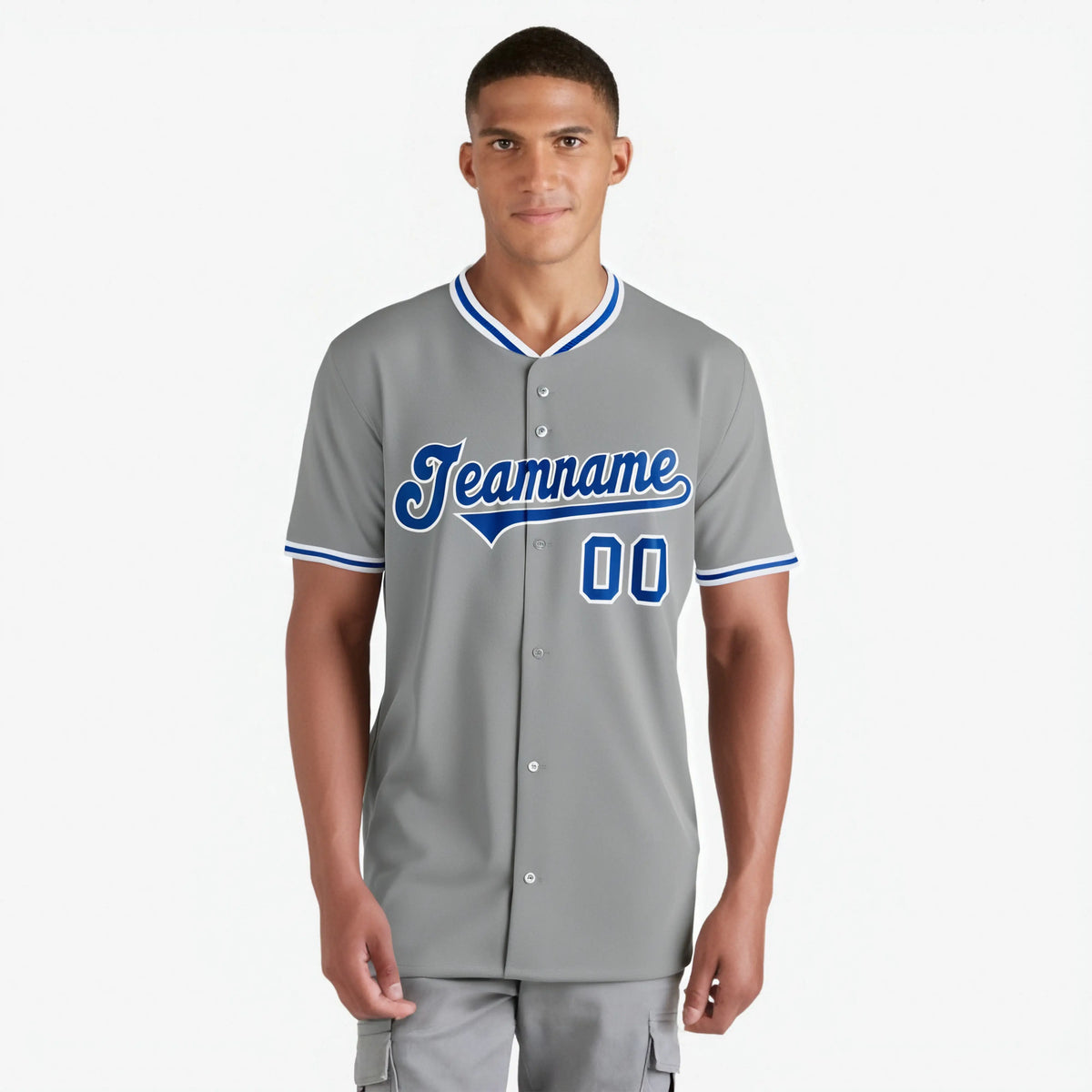 Custom Gray Royal Blue White Authentic Baseball Jersey