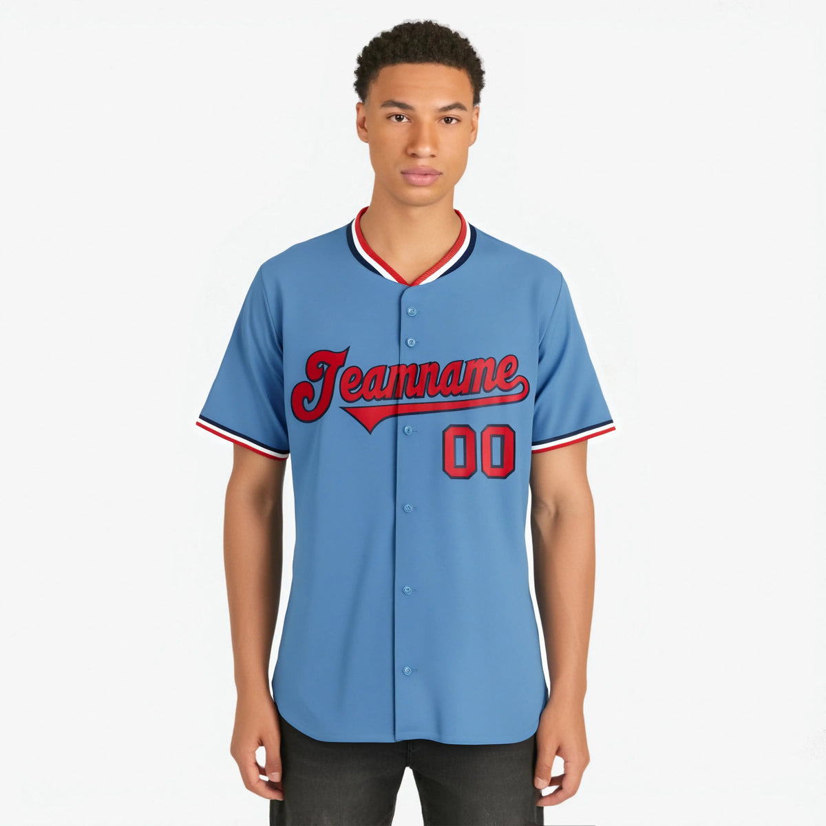 Custom Light Blue-Red-White Authentic Baseball Jersey