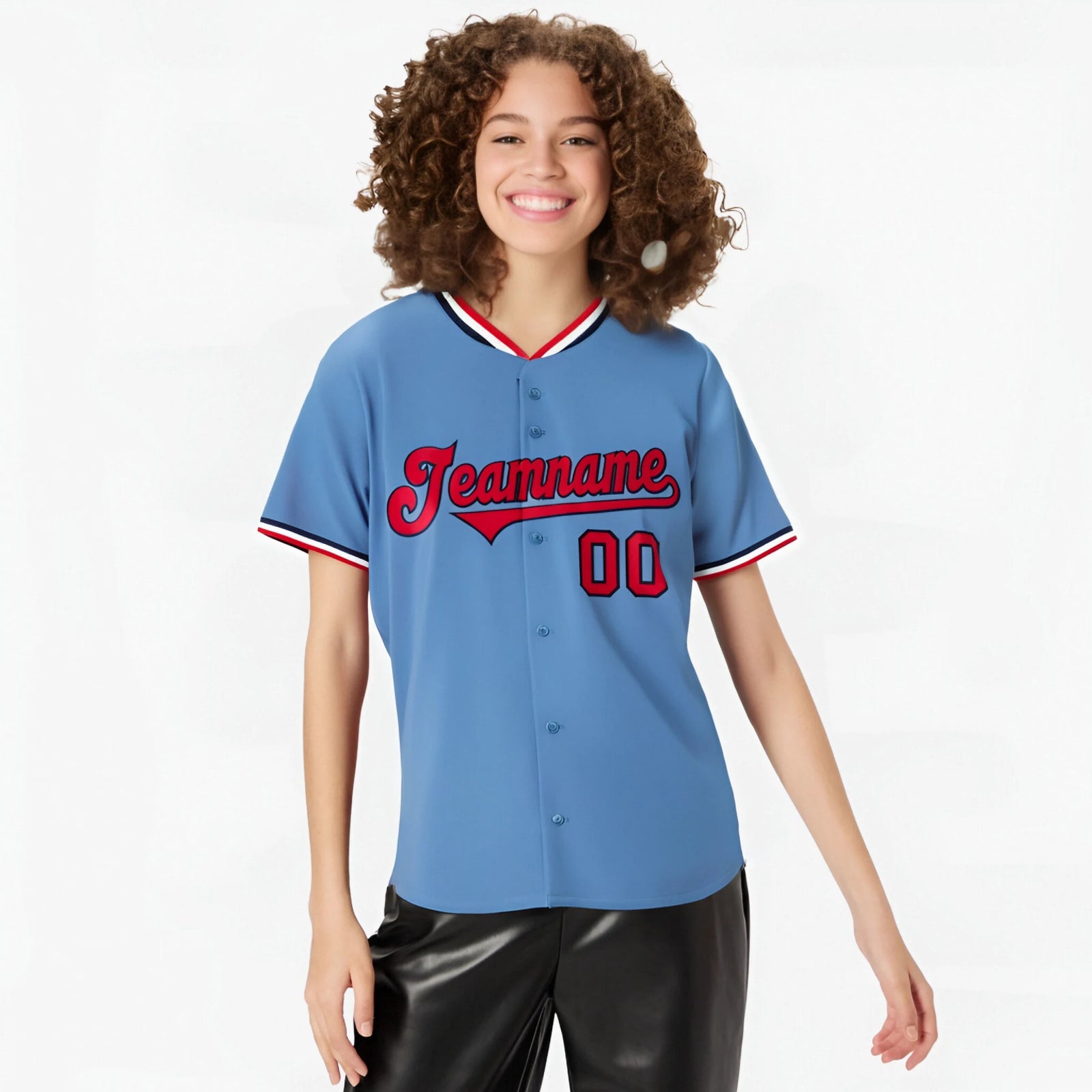 Custom Light Blue-Red-White Authentic Baseball Jersey