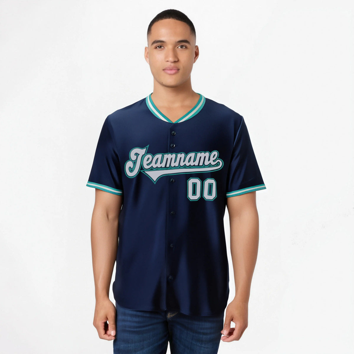 Custom Navy Aqua Gray Authentic Baseball Jersey