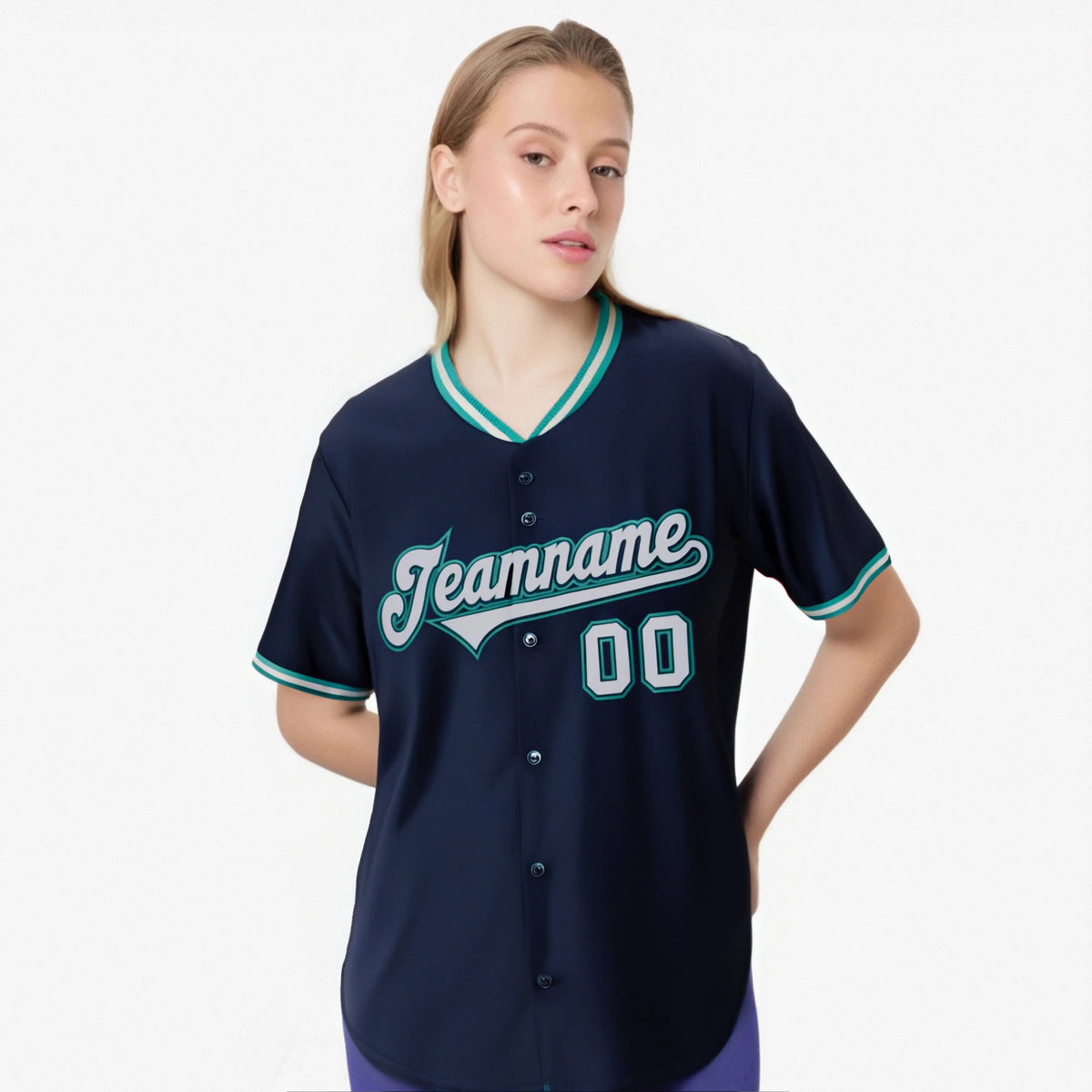 Custom Navy Aqua Gray Authentic Baseball Jersey