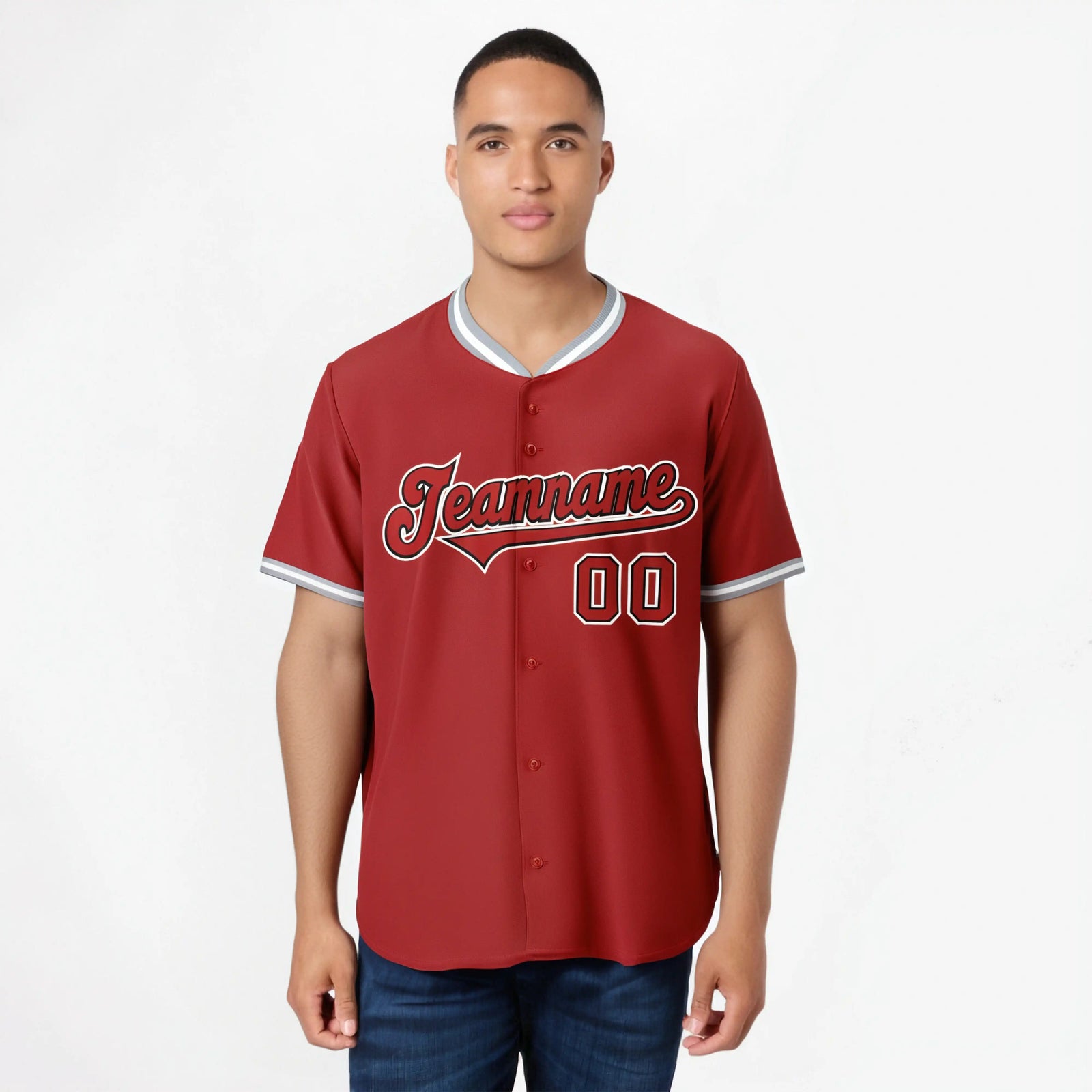 Custom Red Gray White Authentic Baseball Jersey