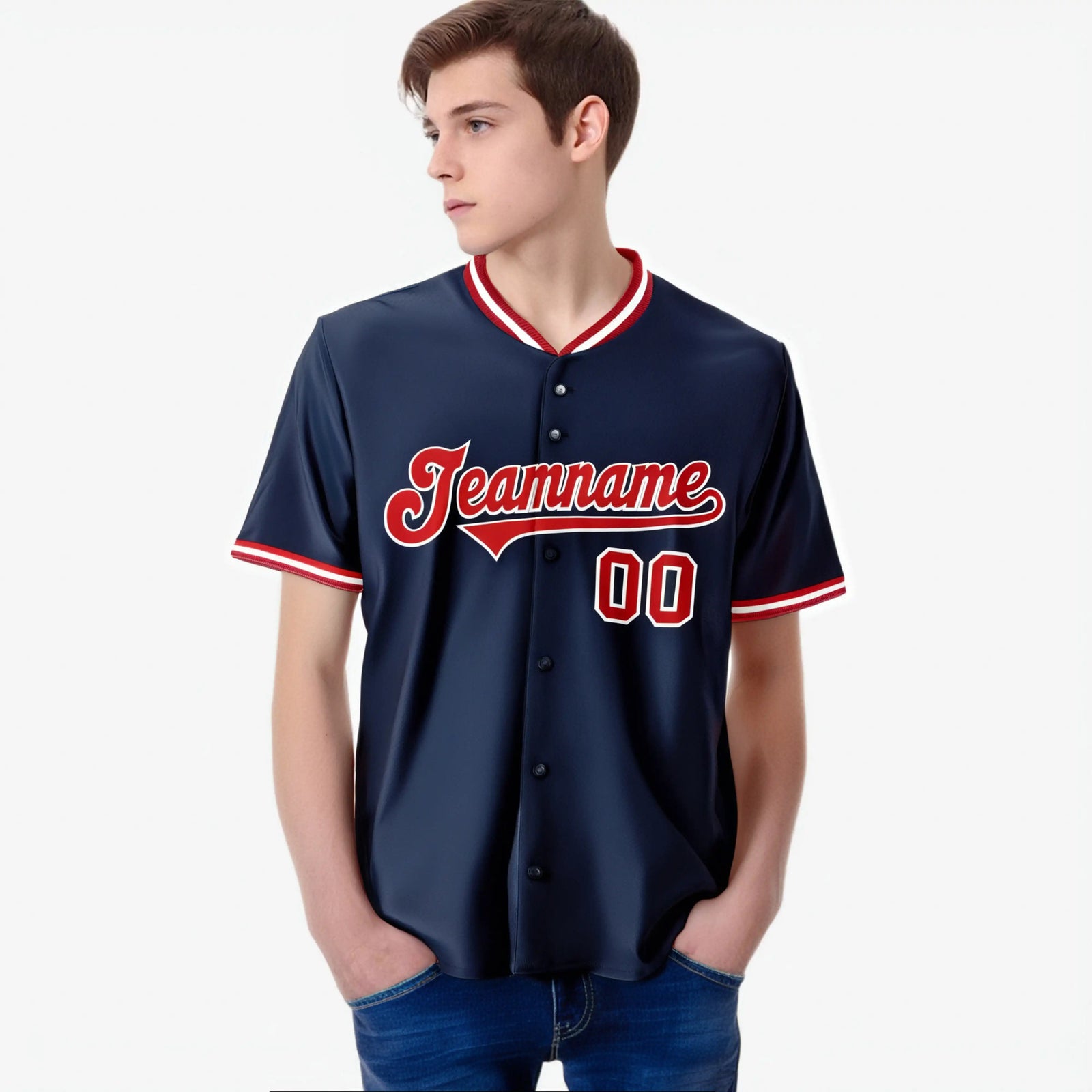 Custom Navy Red White Authentic Baseball Jersey
