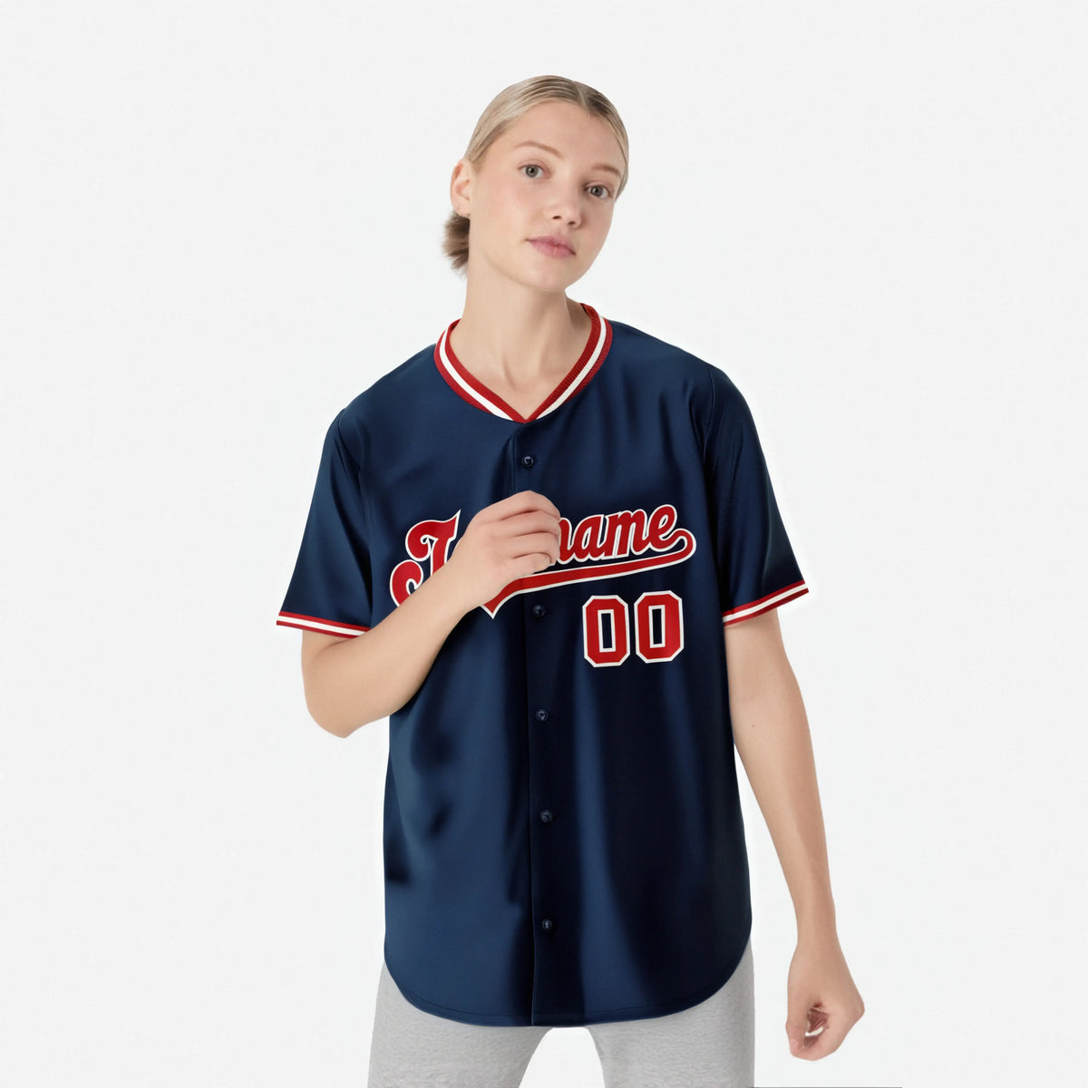 Custom Navy Red White Authentic Baseball Jersey