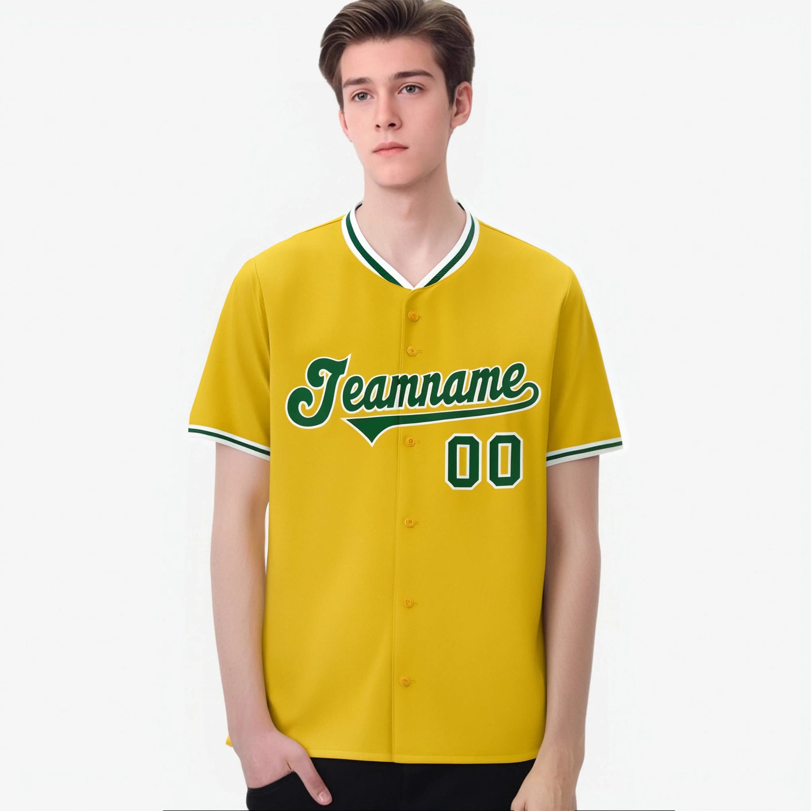 Custom Yellow Kelly Green White Authentic Baseball Jersey