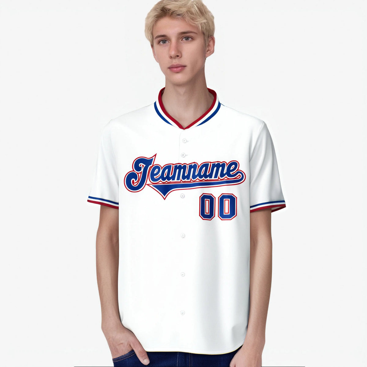 Custom White Royal Blue Red Authentic Baseball Jersey