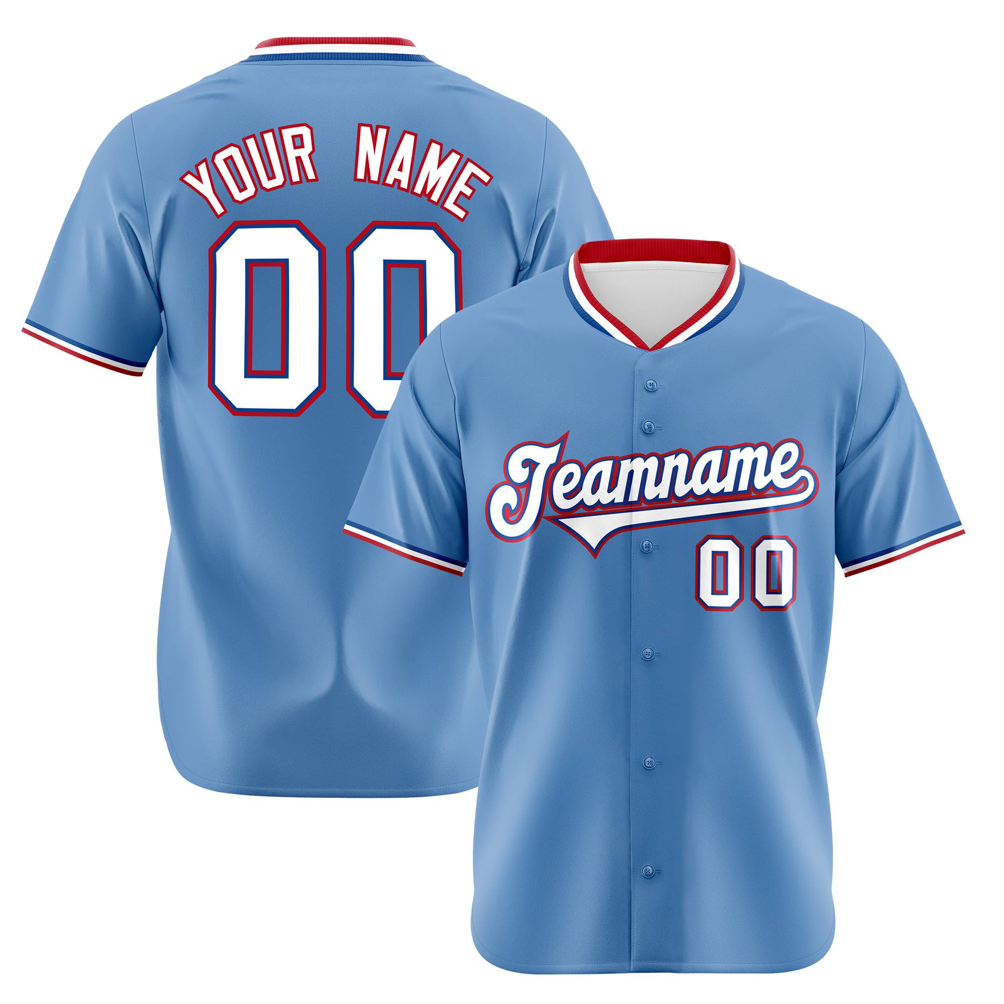 Custom Light Blue Red White Authentic Baseball Jersey