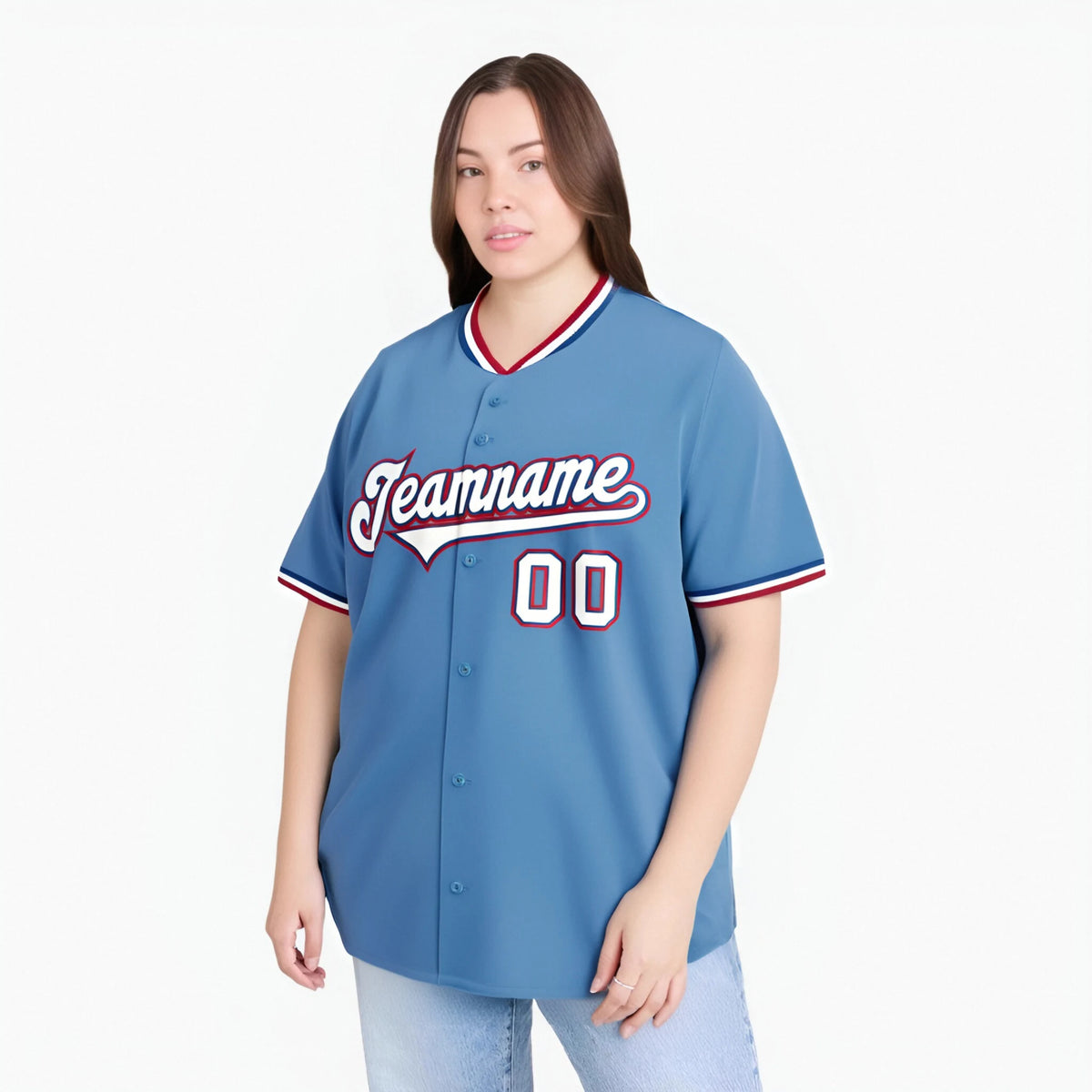 Custom Light Blue Red White Authentic Baseball Jersey