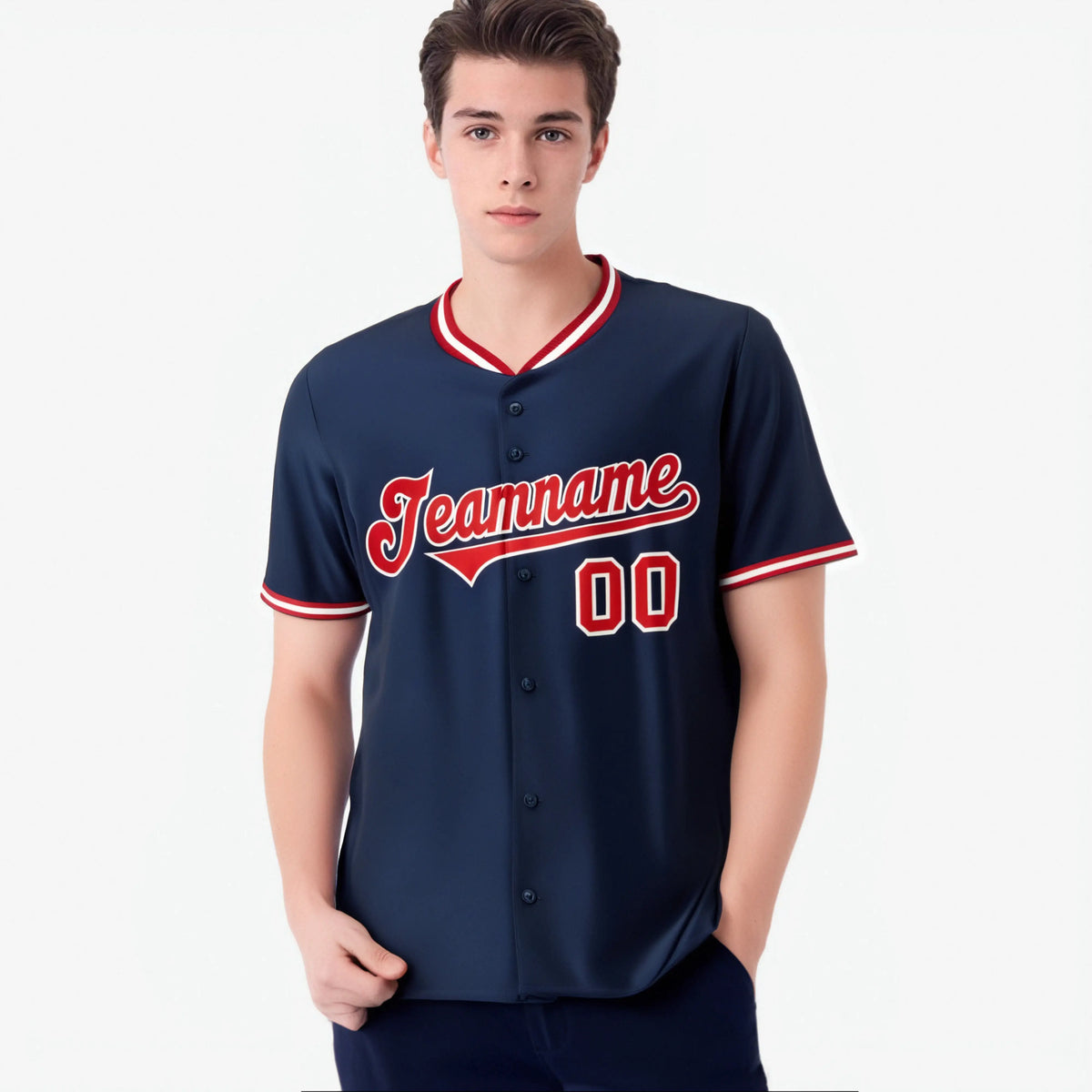 Custom Navy Red White Authentic Baseball Jersey