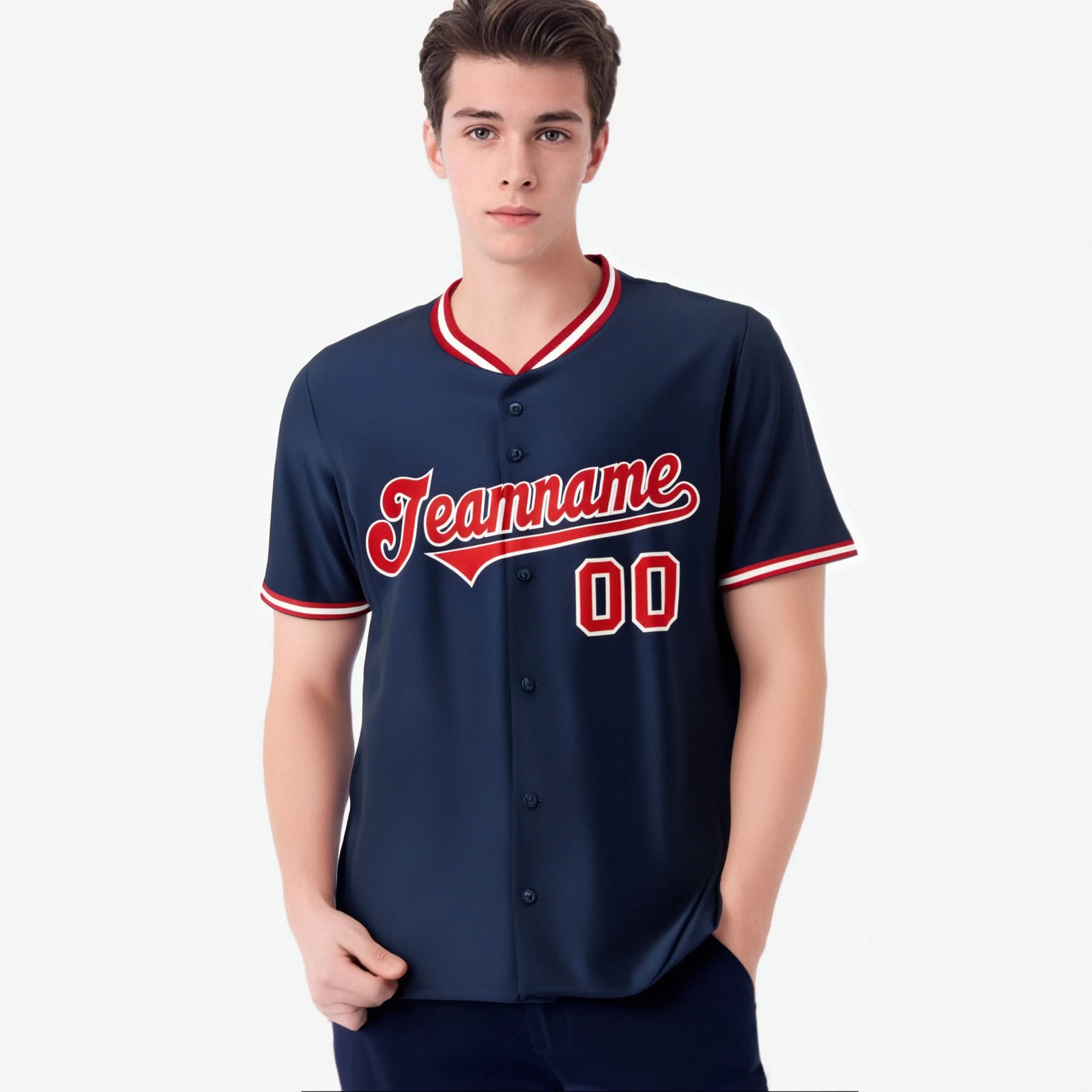 Custom Navy Red White Authentic Baseball Jersey