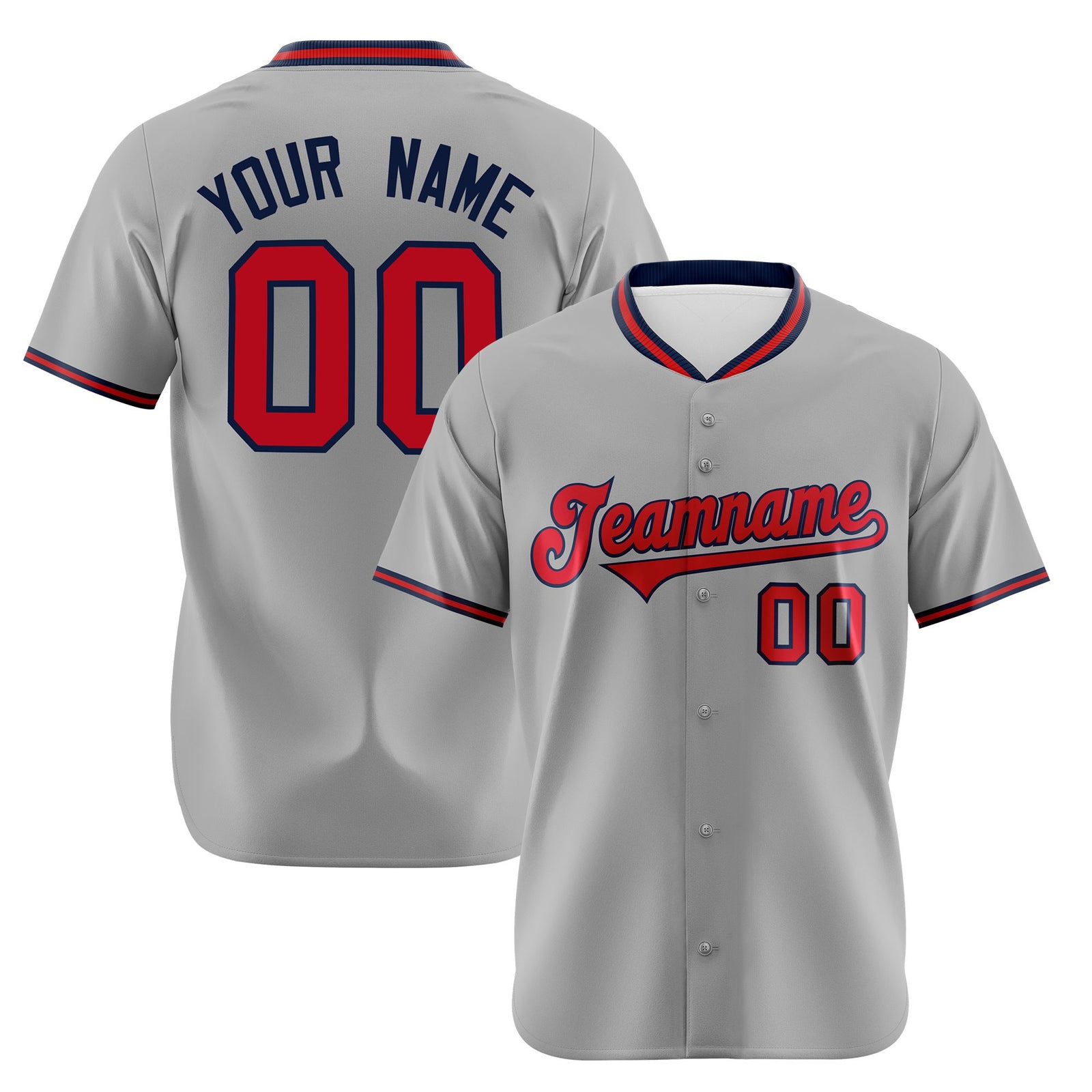 Custom Gray Red Navy Authentic Baseball Jersey