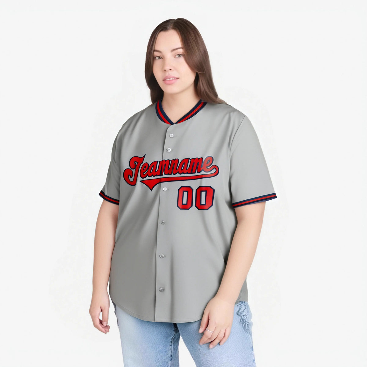 Custom Gray Red Navy Authentic Baseball Jersey