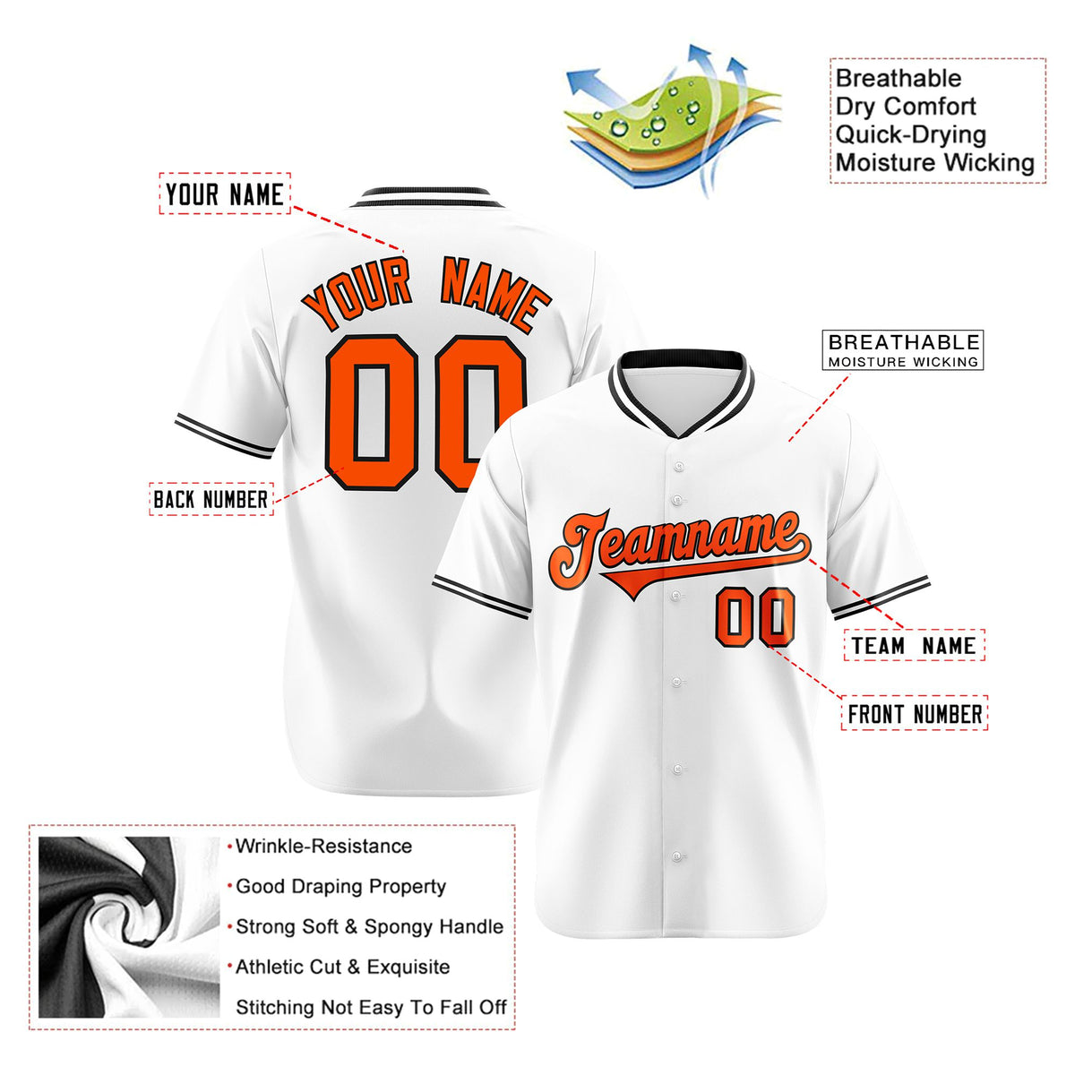 Custom White Orange Black Authentic Baseball Jersey