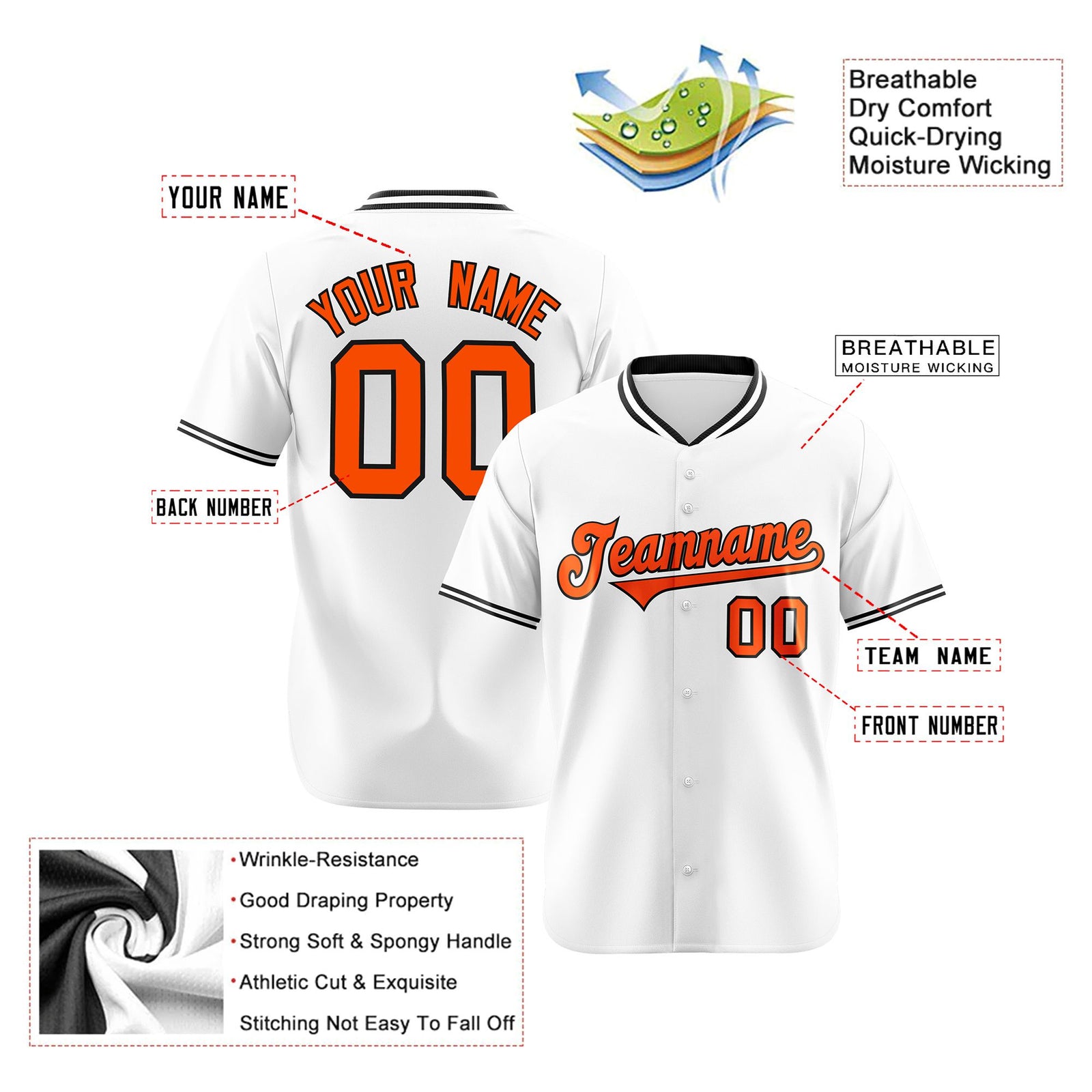 Custom White Orange Black Authentic Baseball Jersey