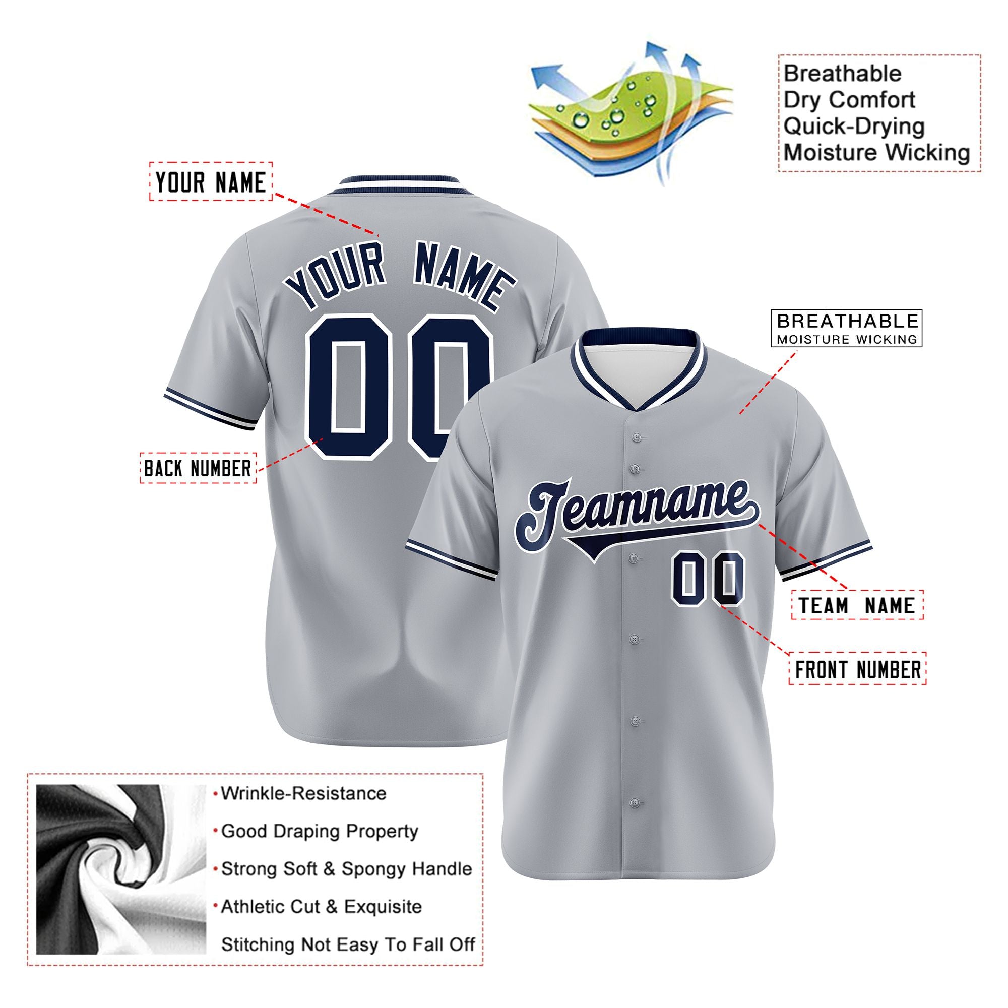 Custom Gray Navy White Authentic Baseball Jersey