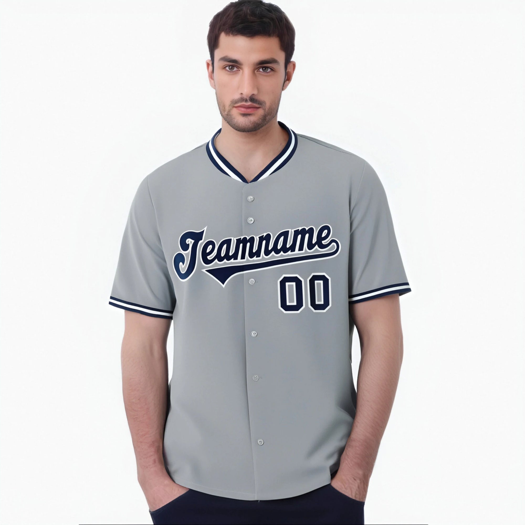 Custom Gray Navy White Authentic Baseball Jersey