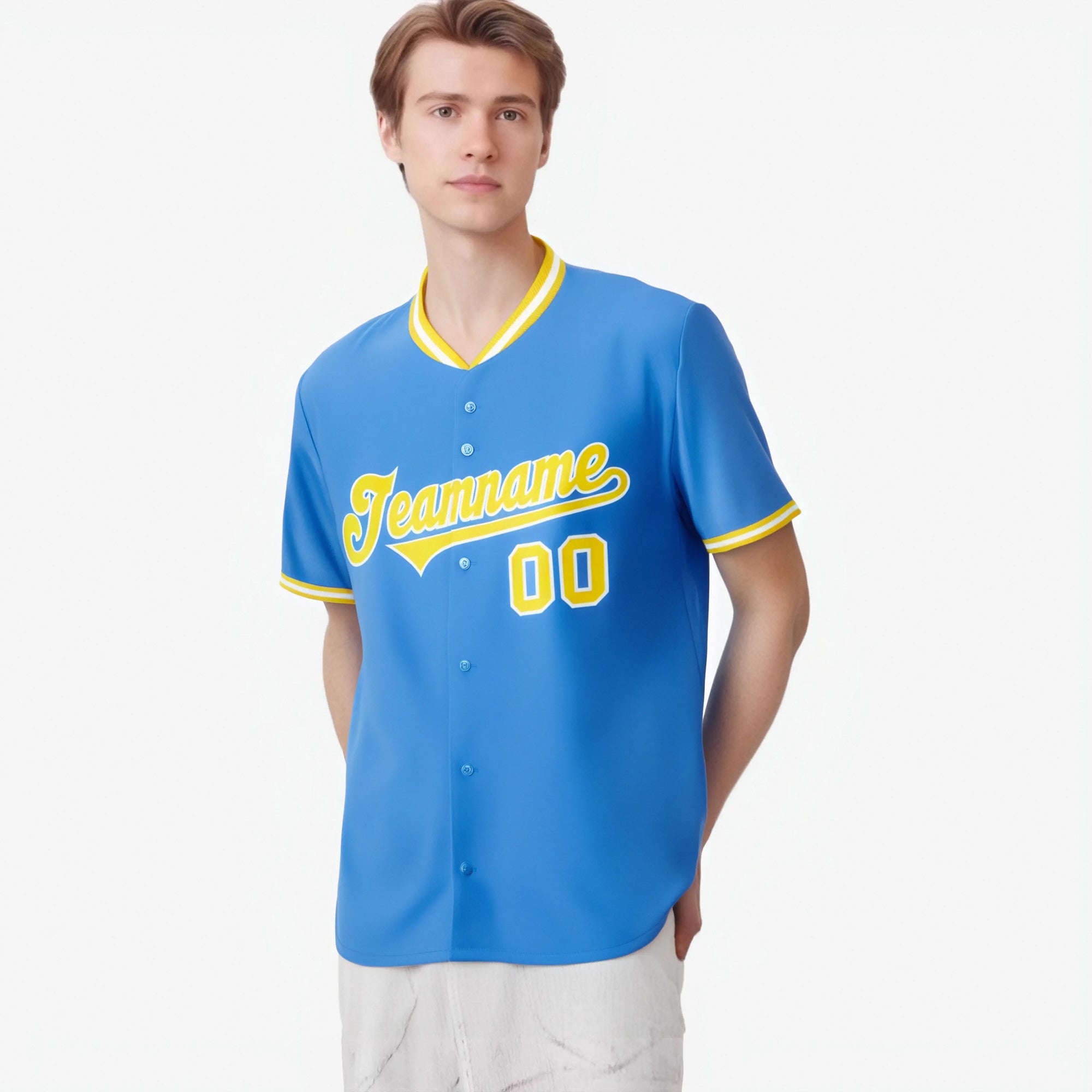 Custom Powder Blue Gold White Authentic Baseball Jersey