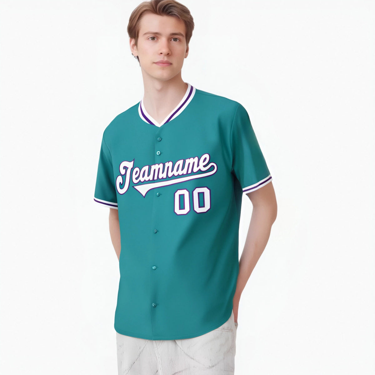 Custom Aqua Purple White Authentic Baseball Jersey