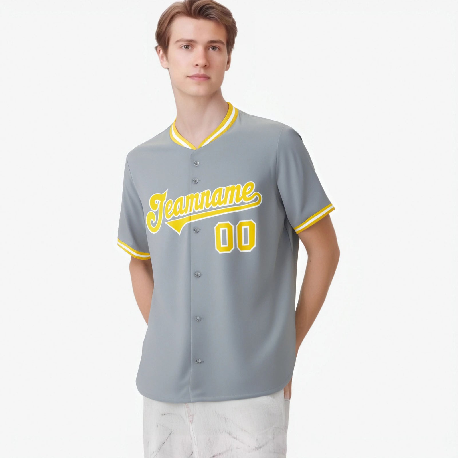 Custom Gray Gold White Authentic Baseball Jersey