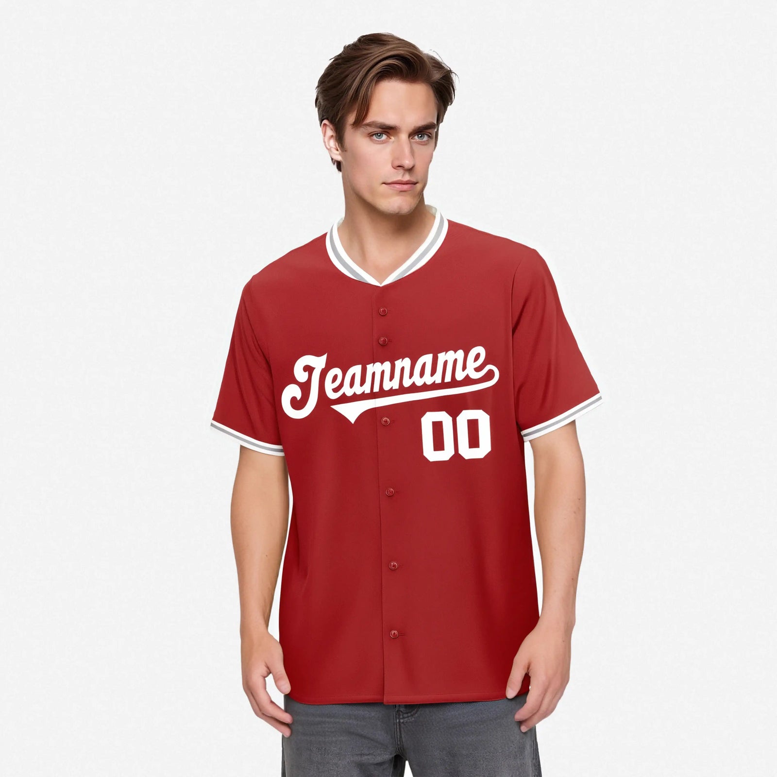 Custom Red Gray White Authentic Baseball Jersey
