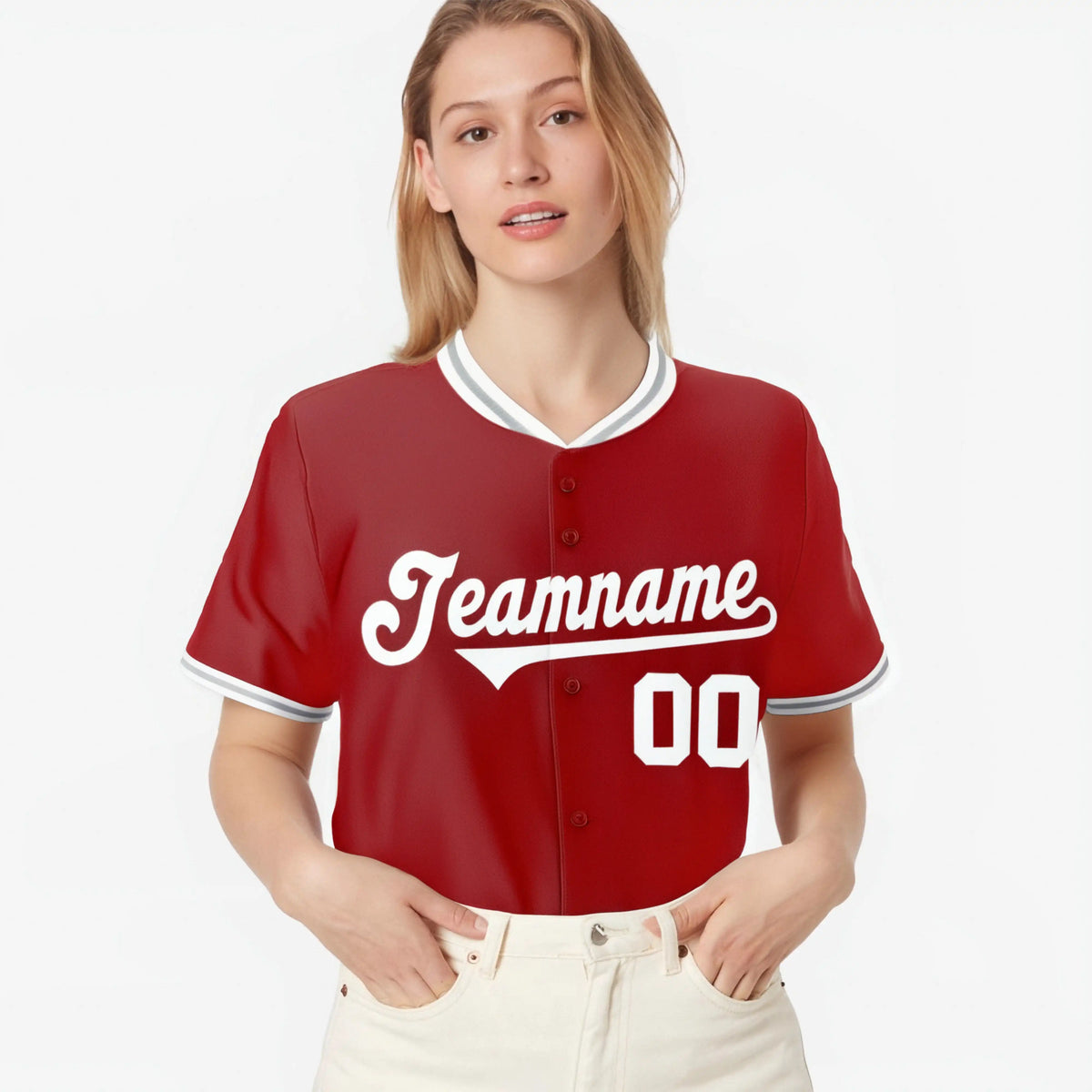 Custom Red Gray White Authentic Baseball Jersey