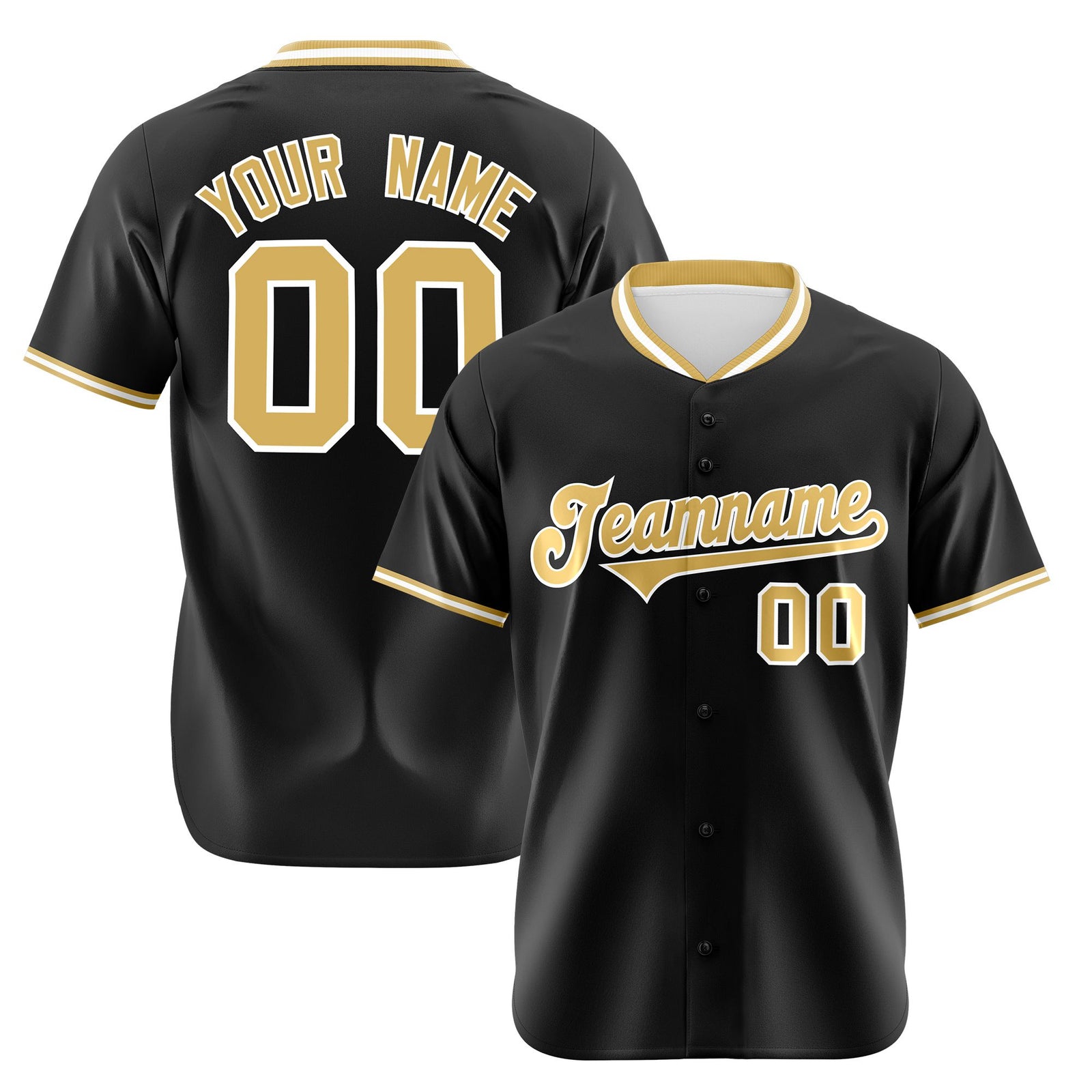 Custom Black Old Gold White Authentic Baseball Jersey