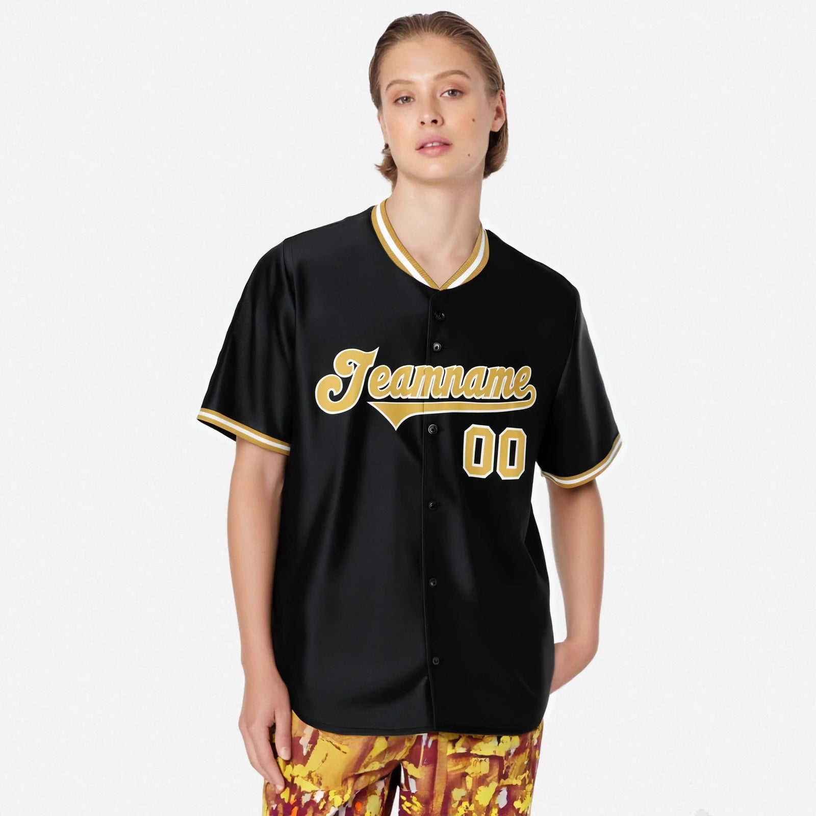 Custom Black Old Gold White Authentic Baseball Jersey