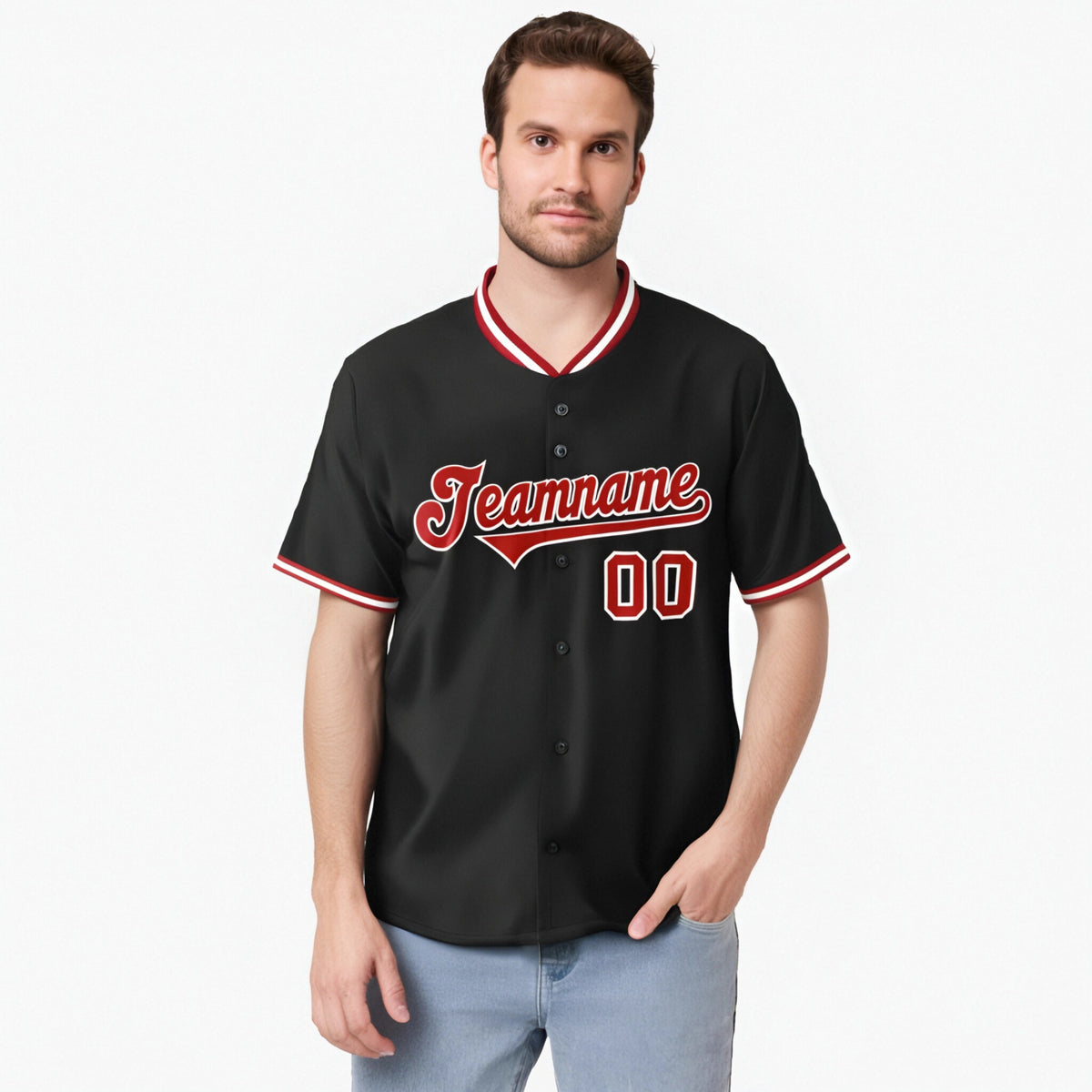 Custom Black Red White Authentic Baseball Jersey