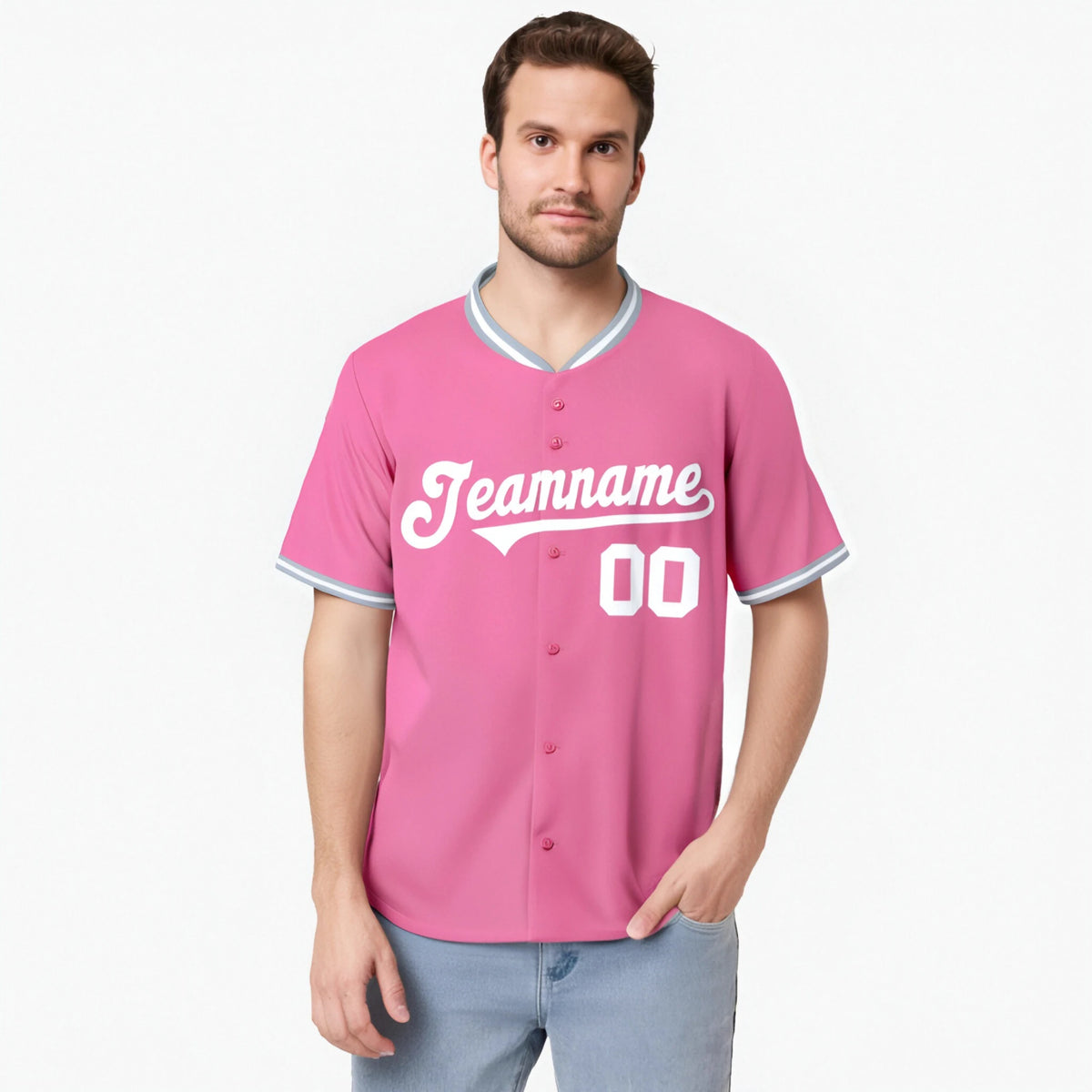 Custom Pink Gray White Authentic Baseball Jersey