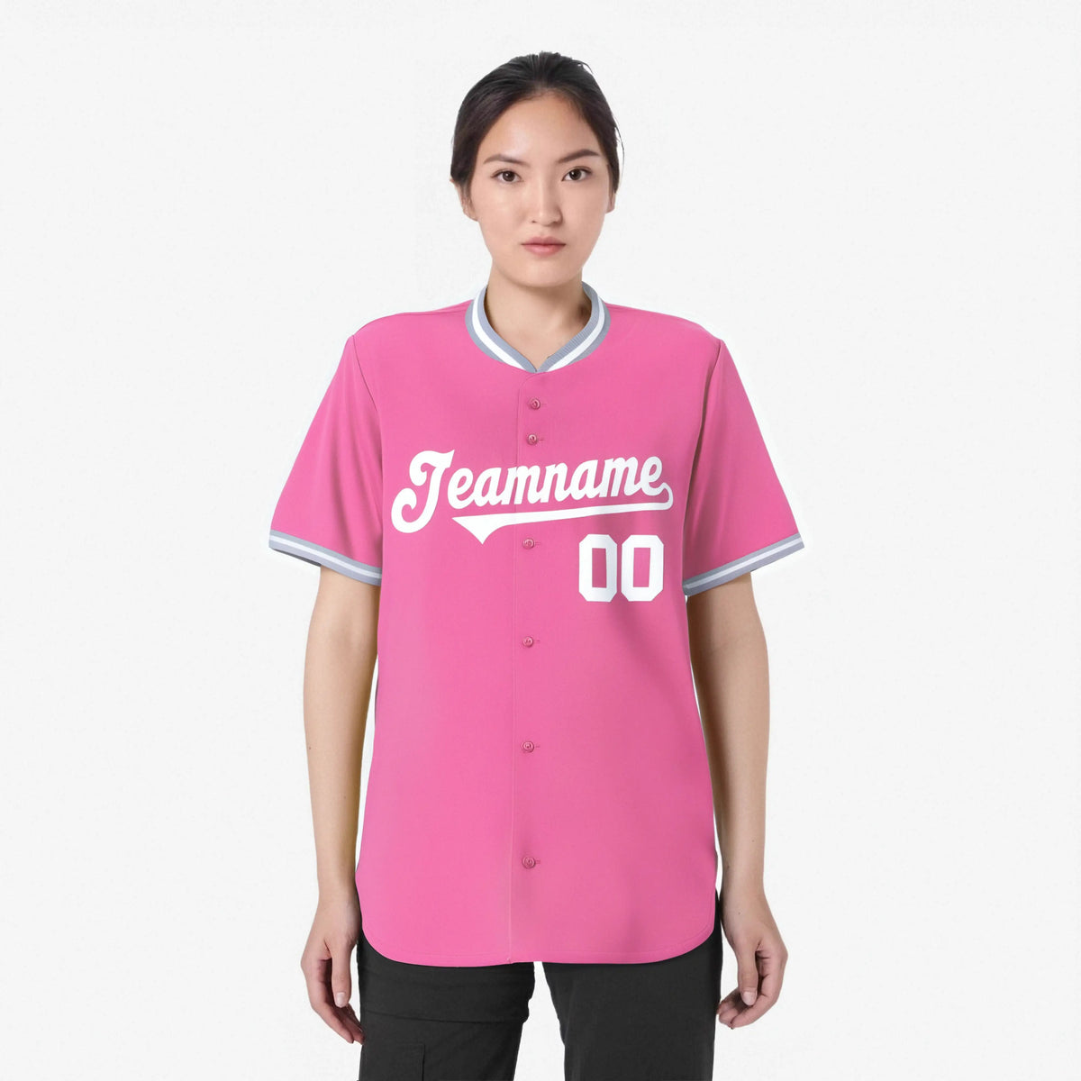 Custom Pink Gray White Authentic Baseball Jersey