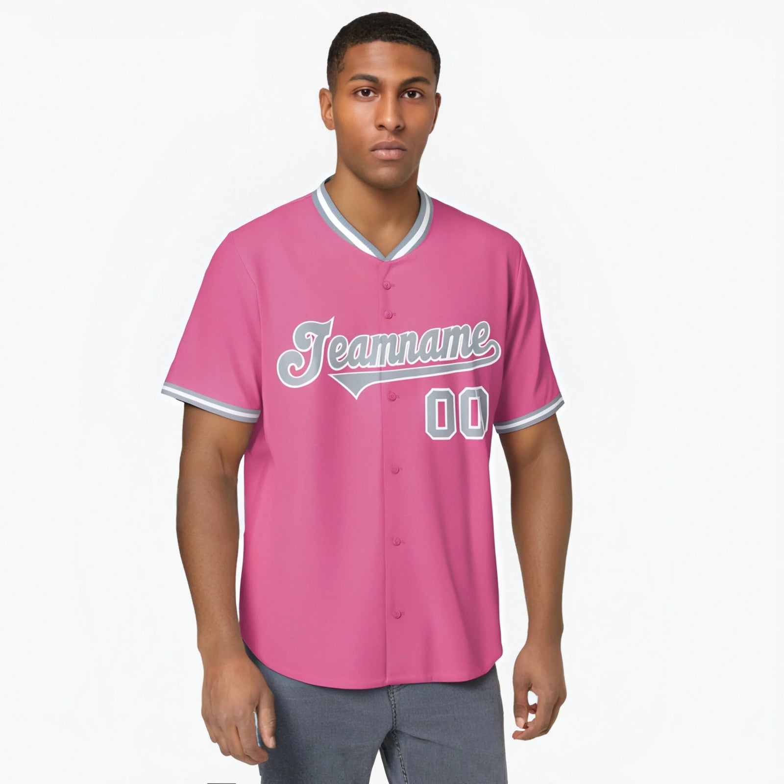 Custom Pink Gray White Authentic Baseball Jersey
