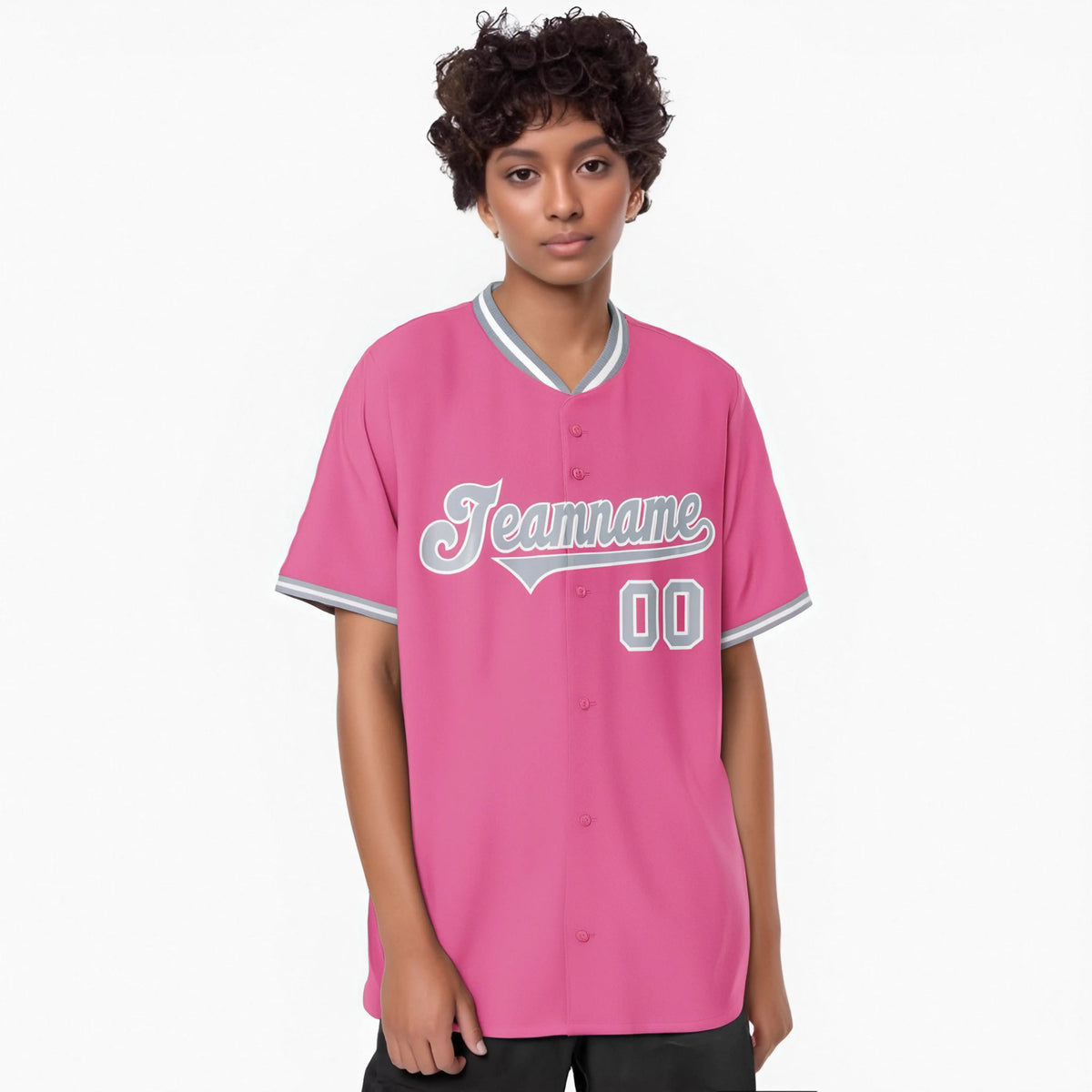 Custom Pink Gray White Authentic Baseball Jersey
