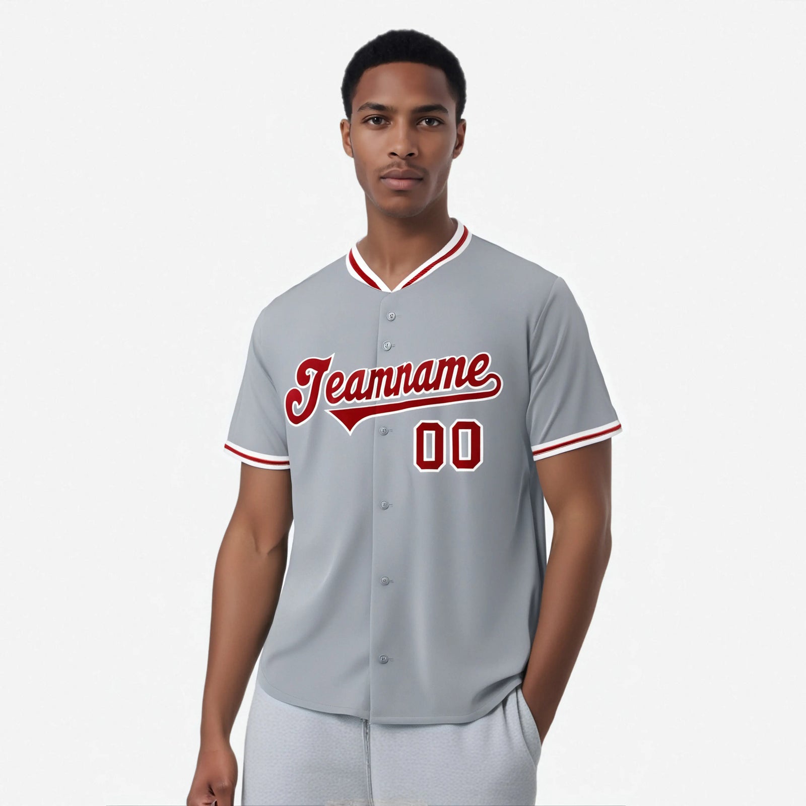 Custom Gray Red White Authentic Baseball Jersey