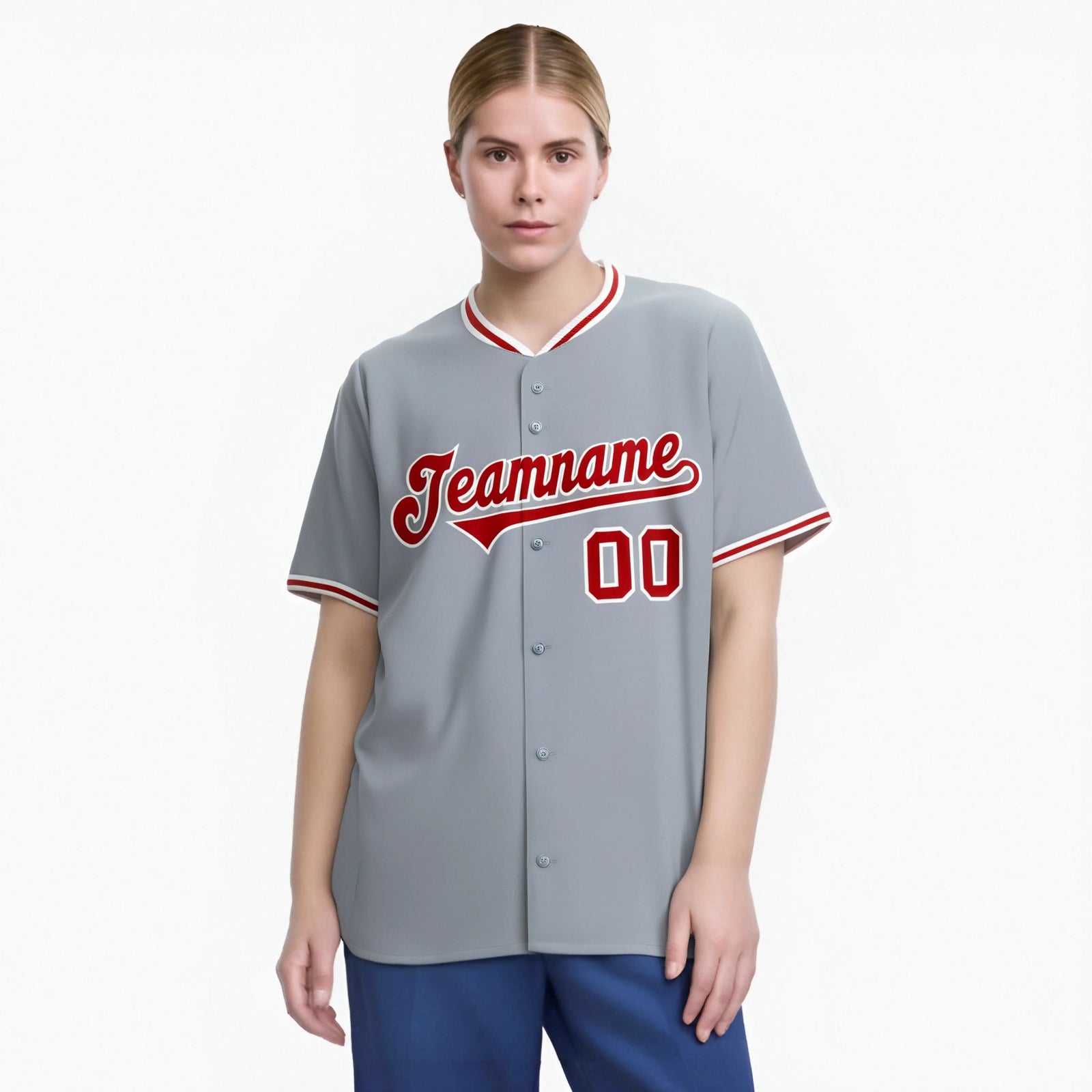 Custom Gray Red White Authentic Baseball Jersey