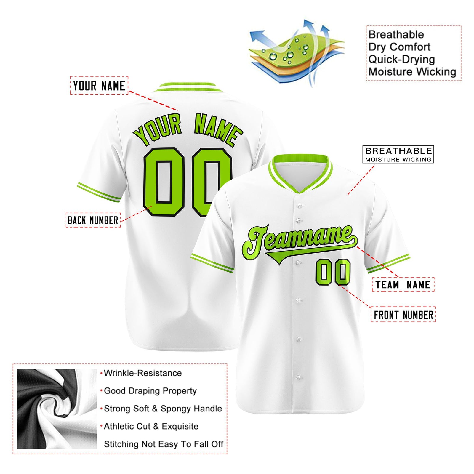 Custom White Neon Green Authentic Baseball Jersey