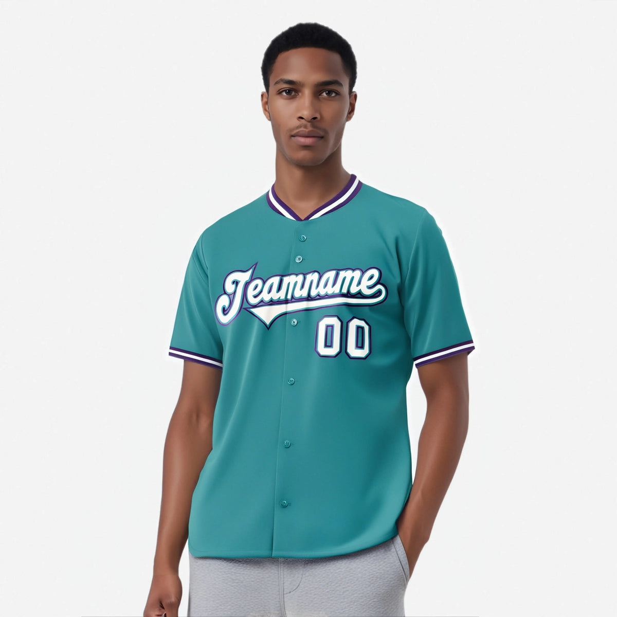 Custom Aqua Purple White Authentic Baseball Jersey