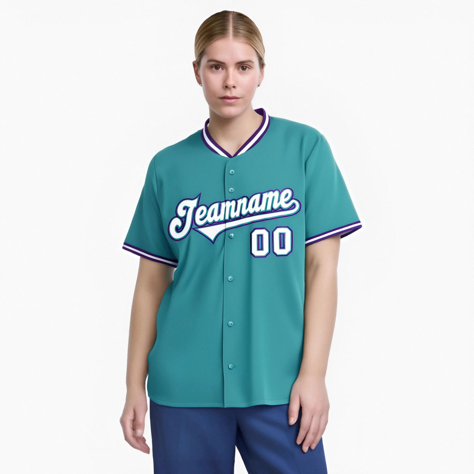 Custom Aqua Purple White Authentic Baseball Jersey