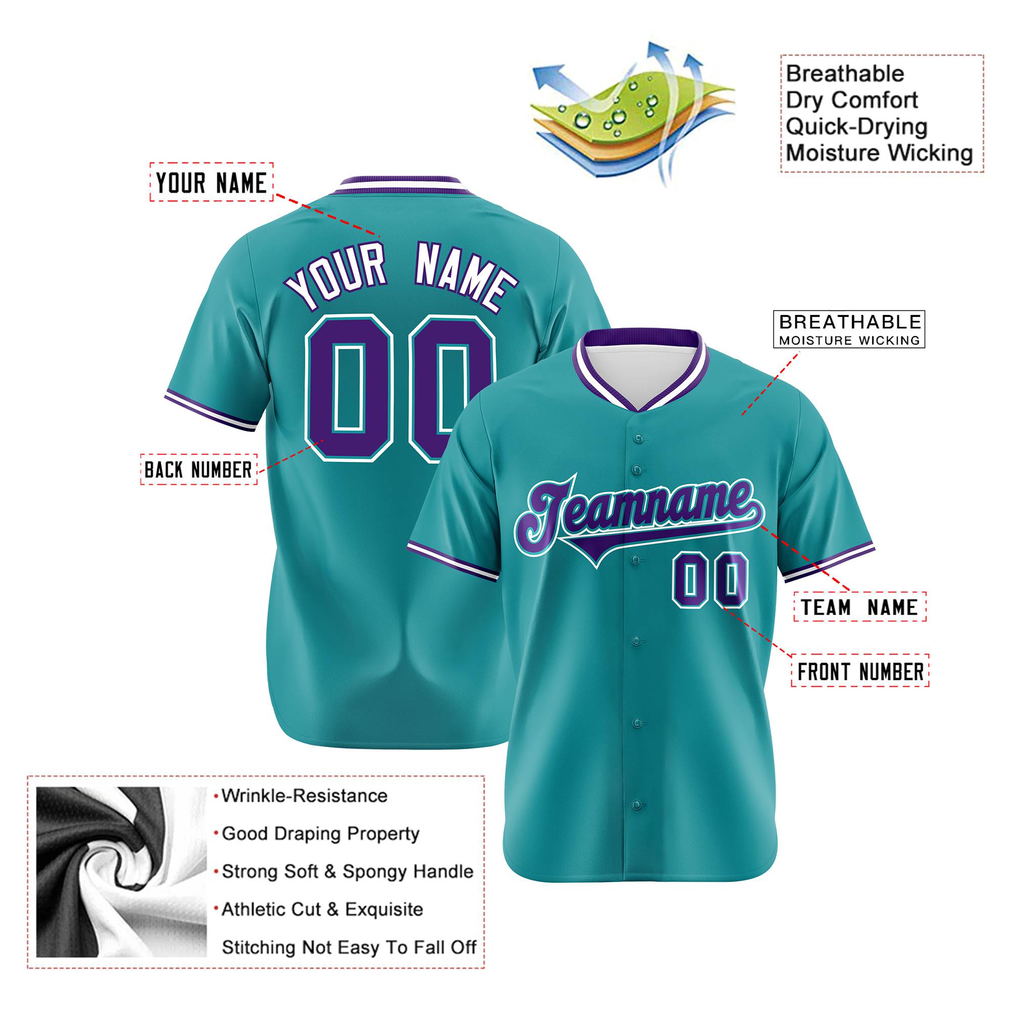 Custom Aqua Purple White Authentic Baseball Jersey