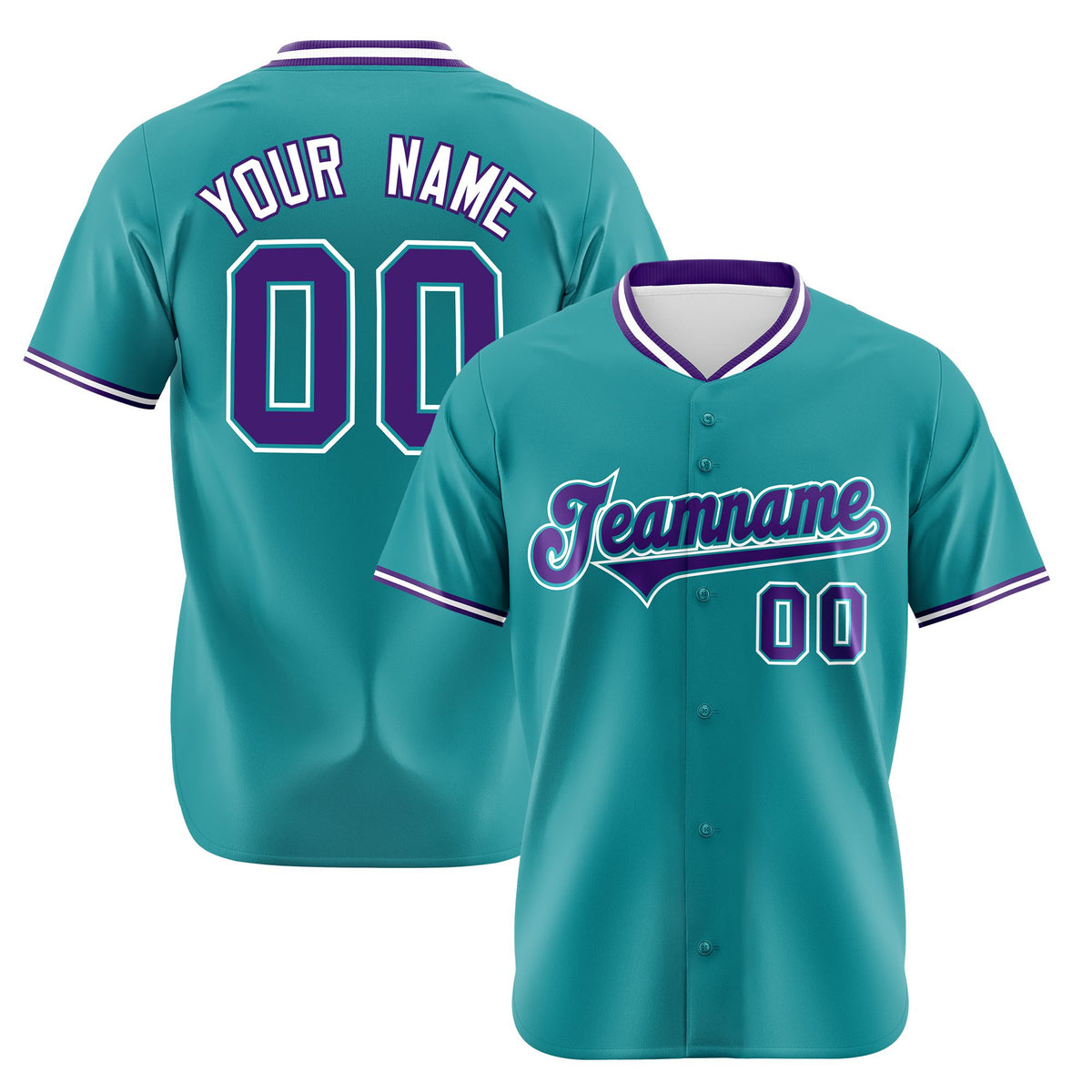 Custom Aqua Purple White Authentic Baseball Jersey